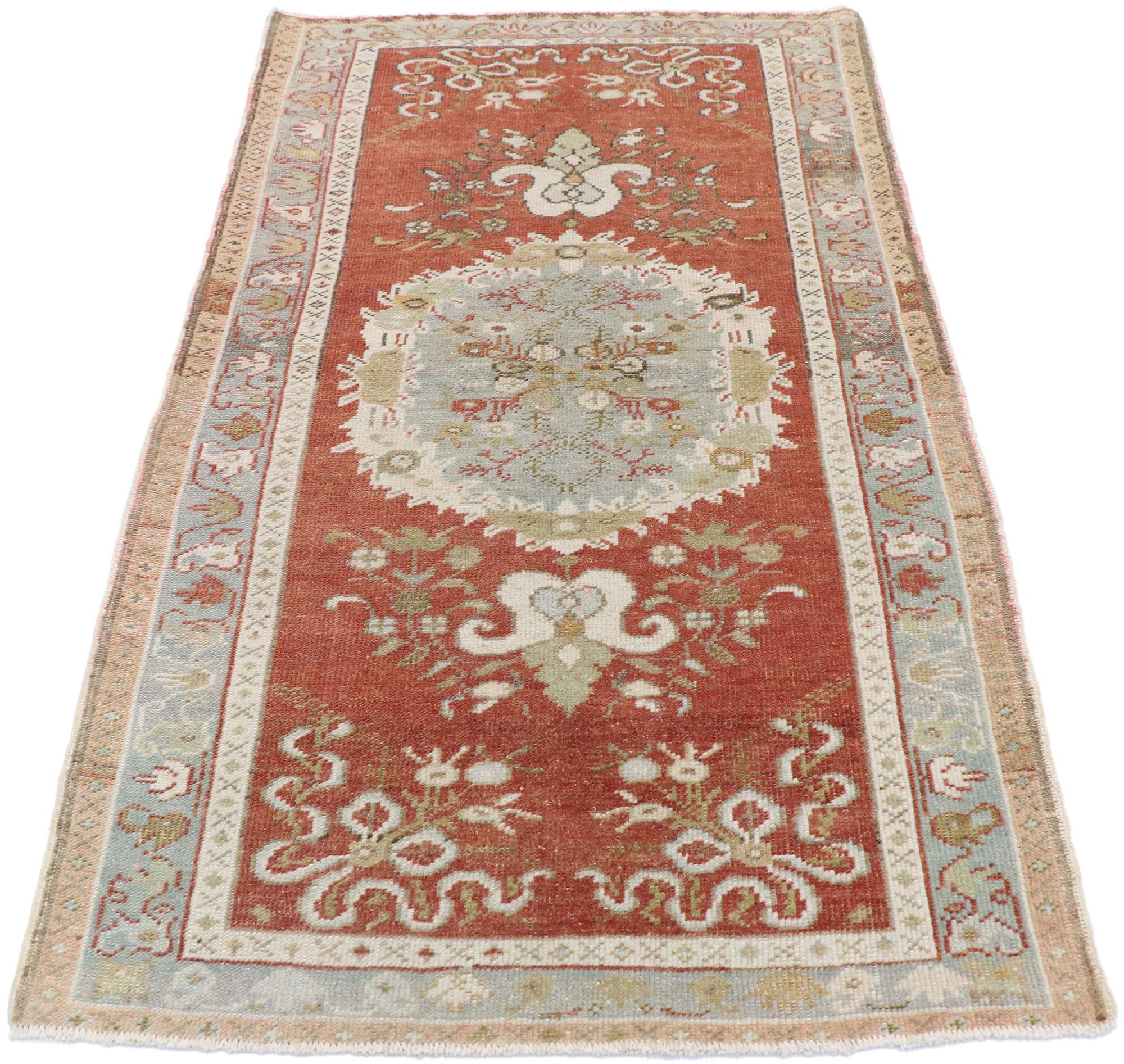 Hand-Knotted Vintage Turkish Oushak Rug with Rustic French Rococo Style For Sale