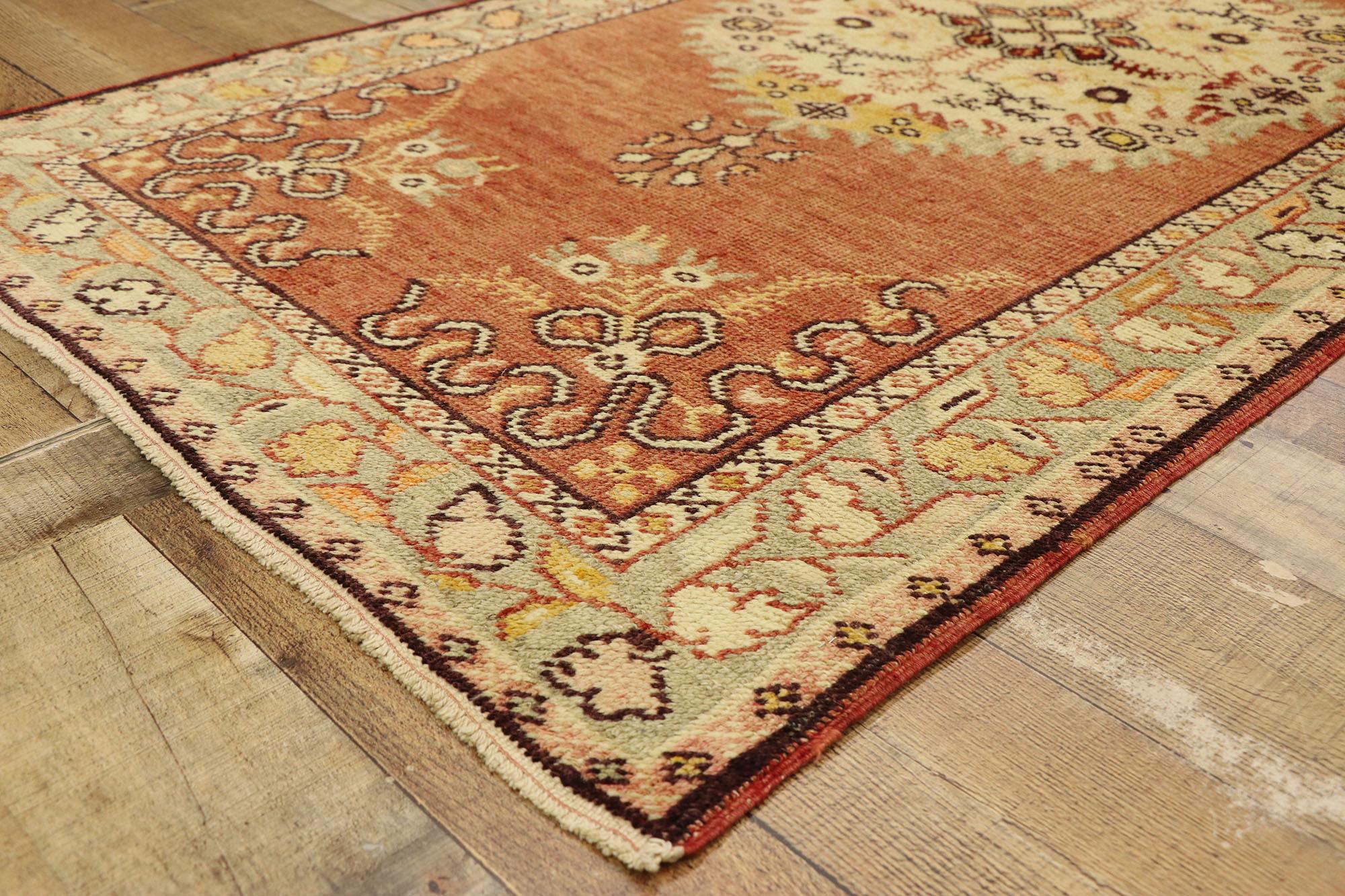 Wool Vintage Turkish Oushak Rug with Rustic French Rococo Style For Sale