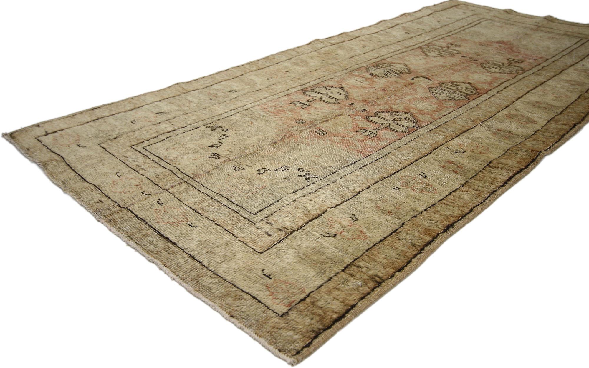 20th Century Vintage Turkish Oushak Rug with Rustic Industrial Style, Short Hallway Runner