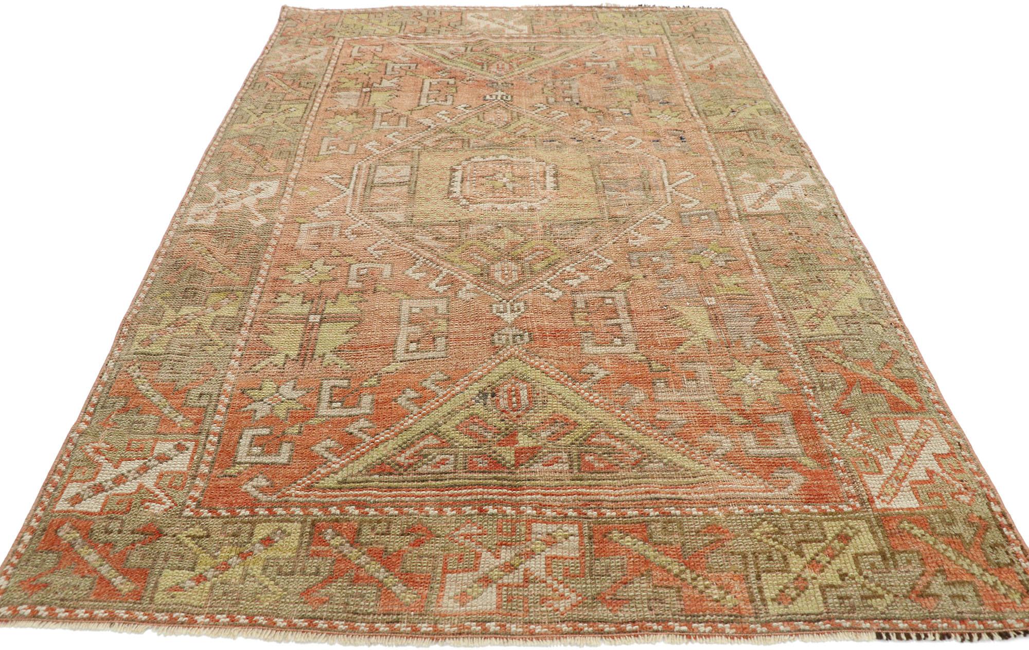 Hand-Knotted Vintage Turkish Oushak Rug with Rustic Lodge and Tribal Style For Sale