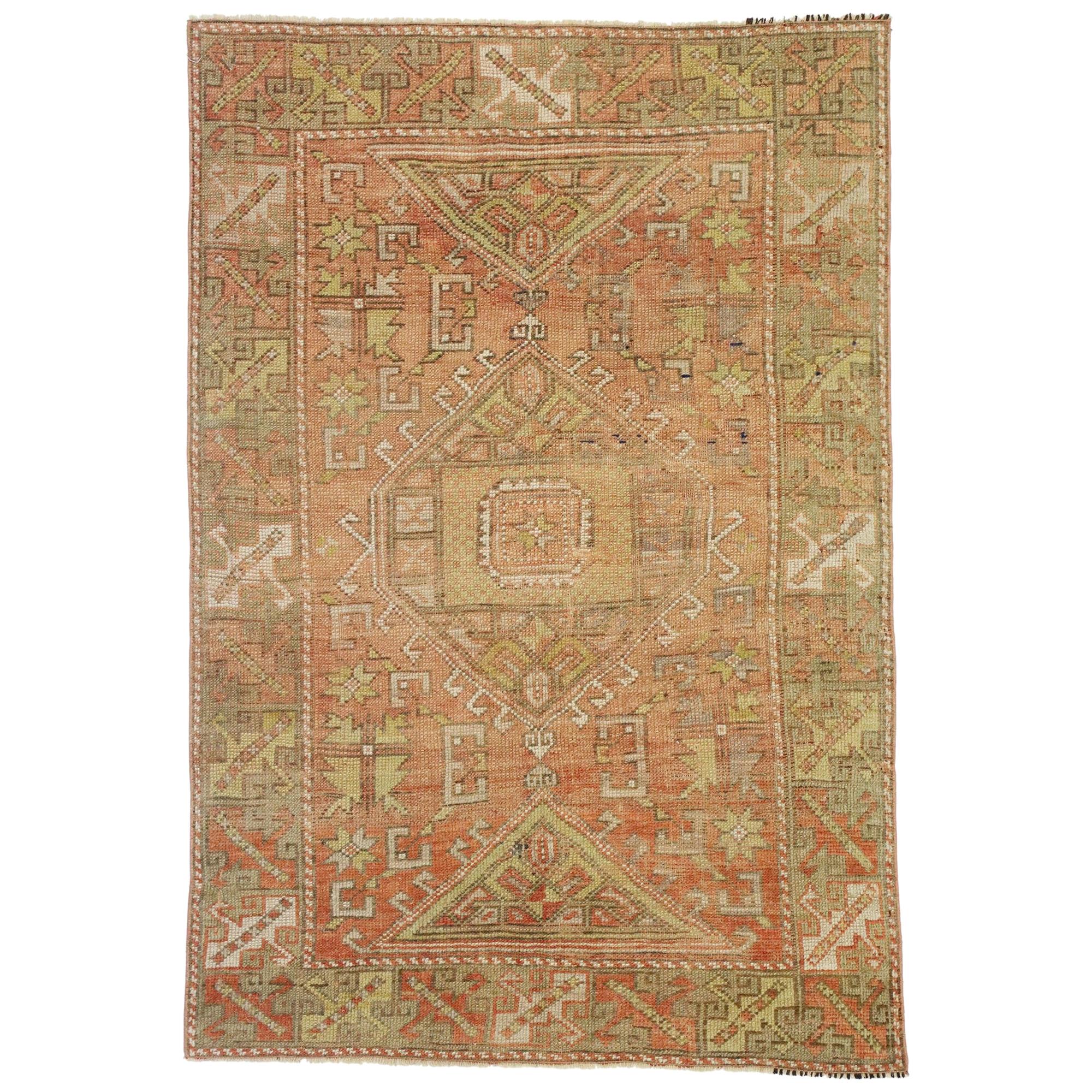 Vintage Turkish Oushak Rug with Rustic Lodge and Tribal Style