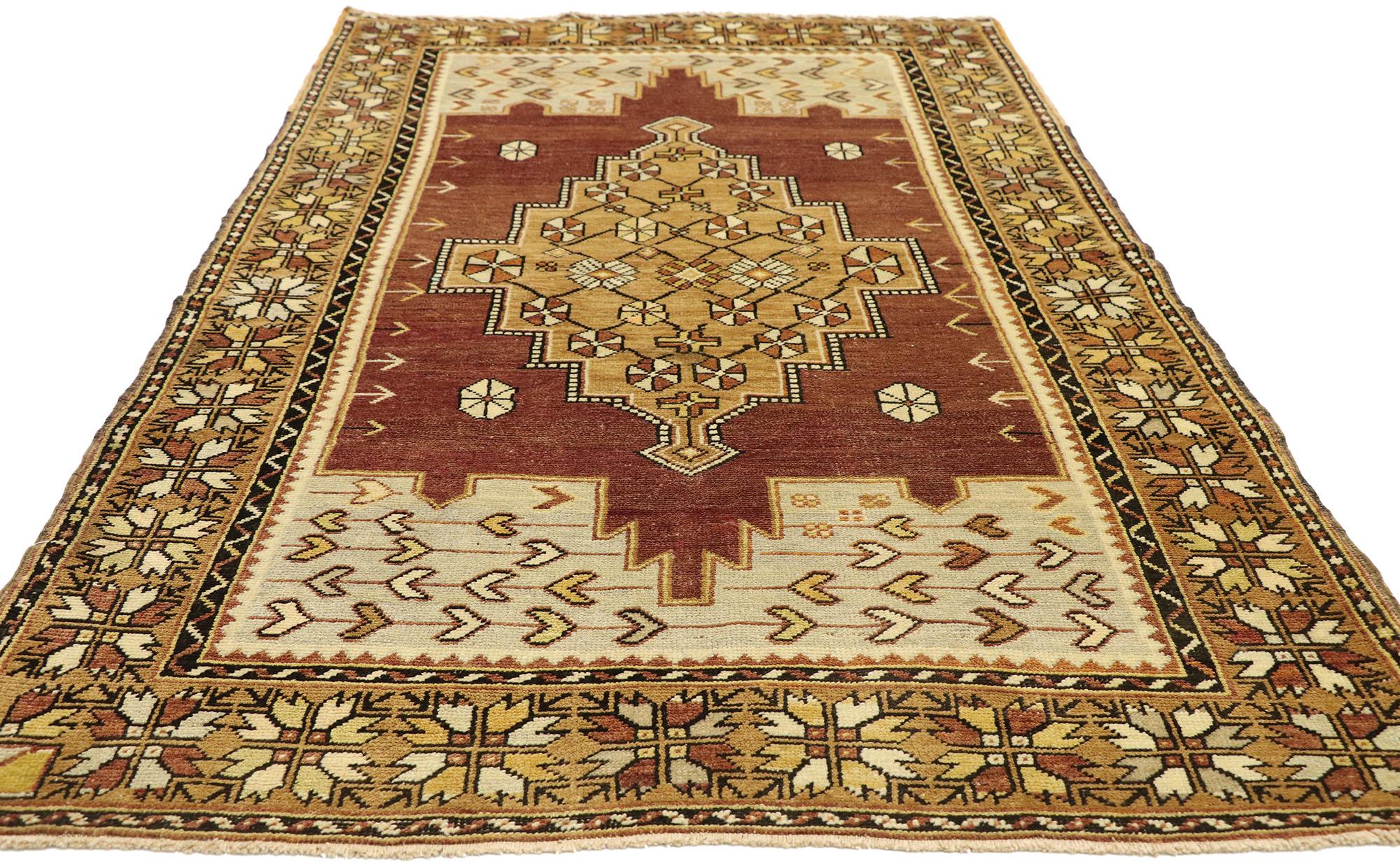 Hand-Knotted Vintage Turkish Oushak Rug with Rustic Modern Artisan Style For Sale