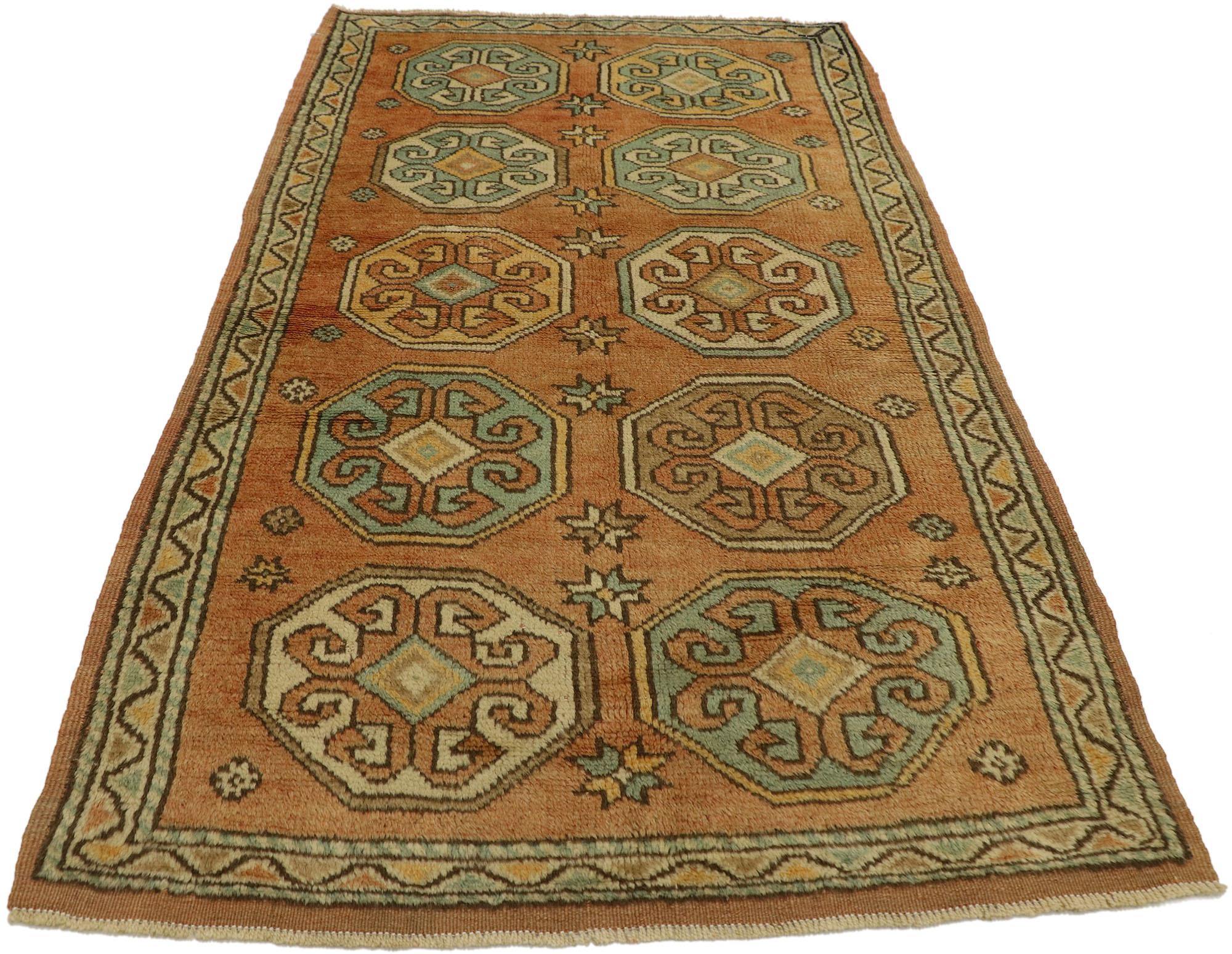 Hand-Knotted Vintage Turkish Oushak Rug with Rustic Spanish Revival Style For Sale
