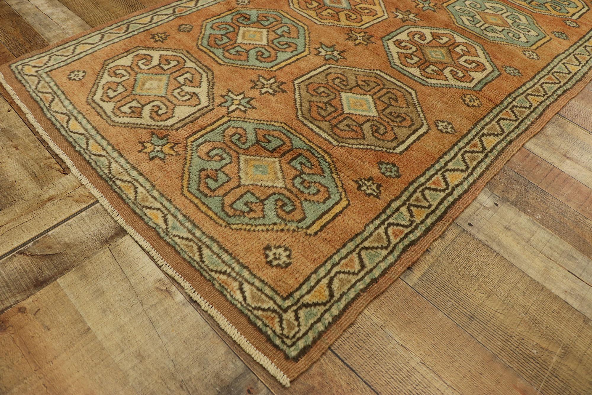 Wool Vintage Turkish Oushak Rug with Rustic Spanish Revival Style For Sale