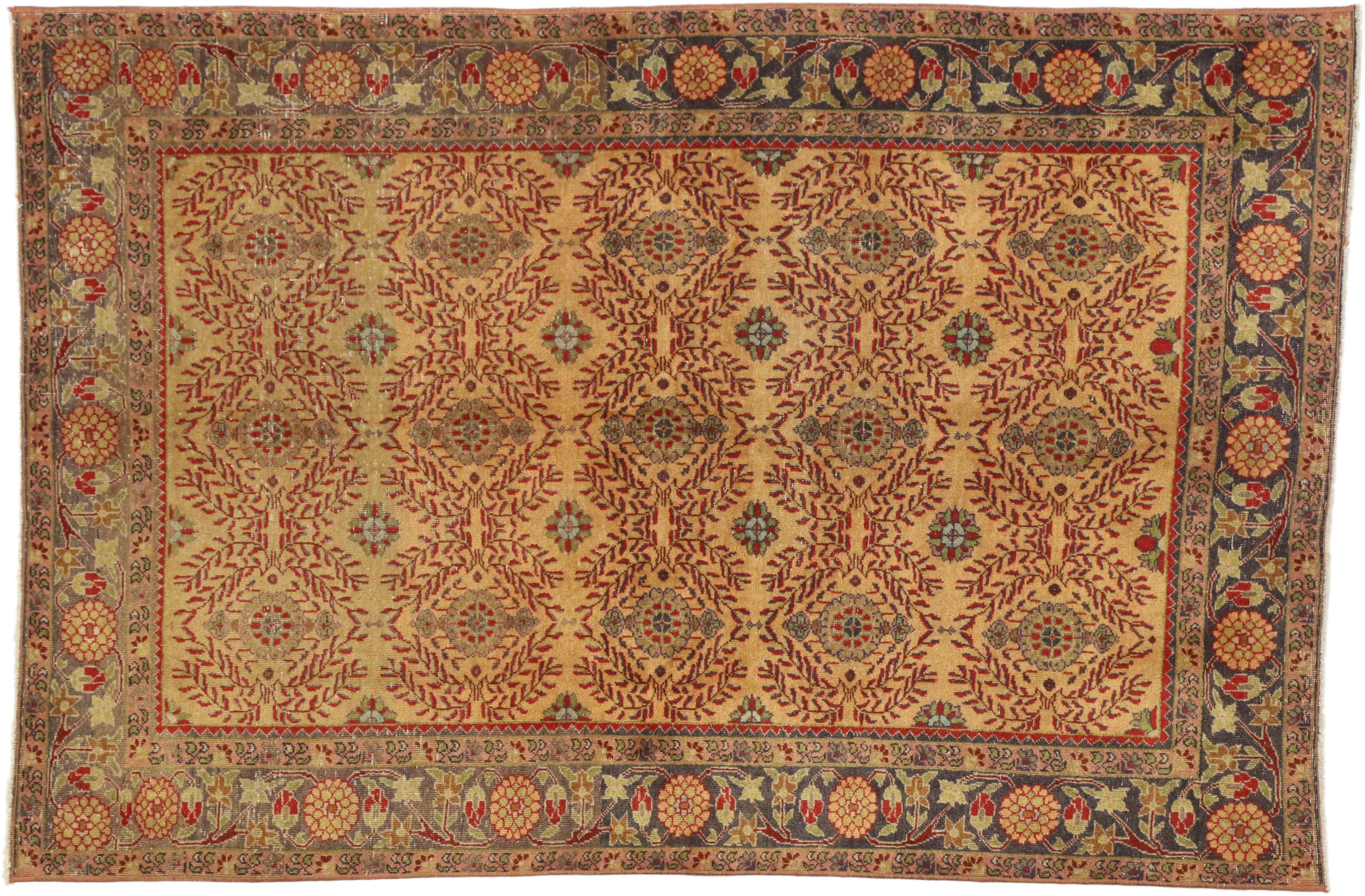 Vintage Turkish Oushak Rug with Rustic Spanish Style In Good Condition For Sale In Dallas, TX