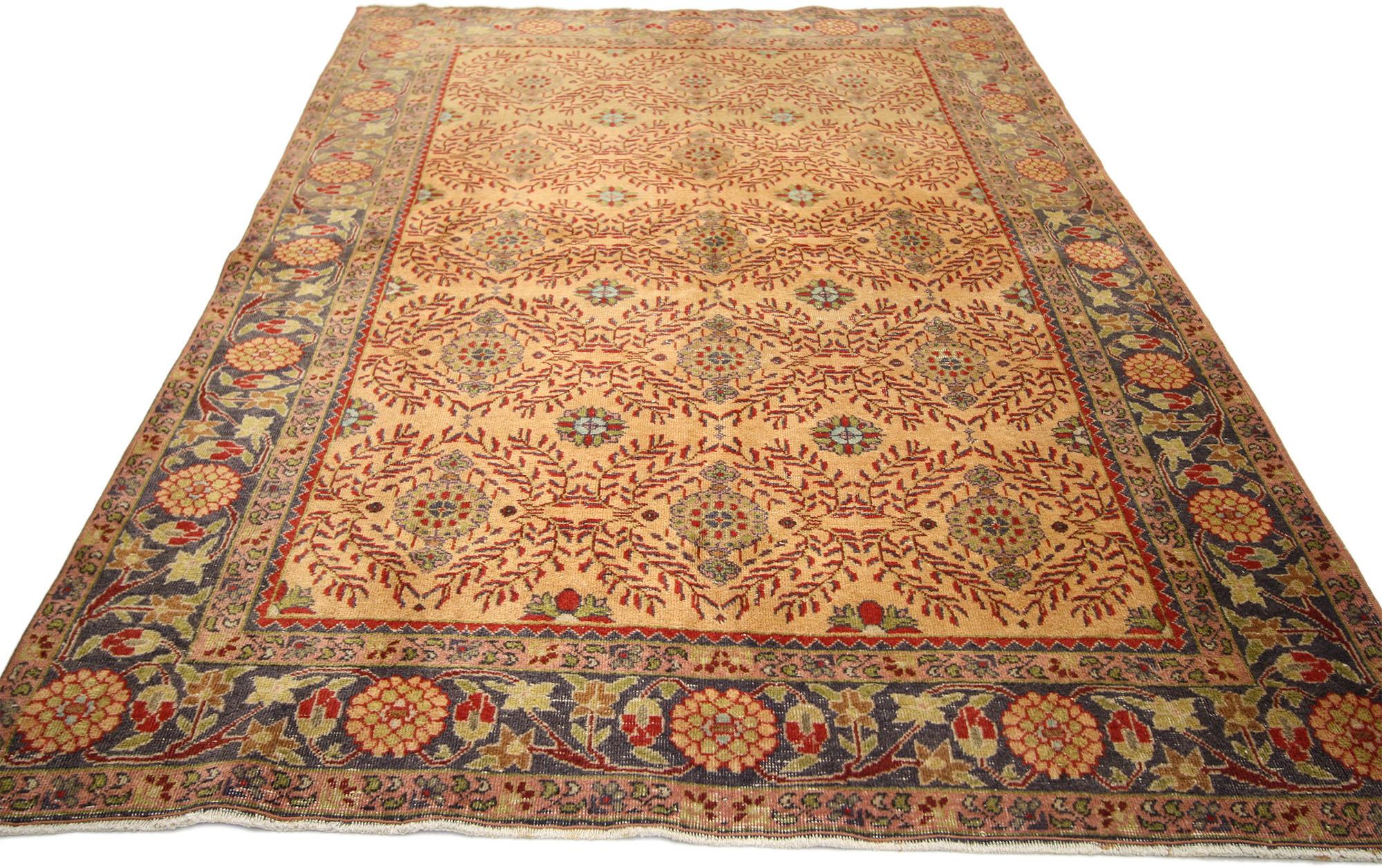 Wool Vintage Turkish Oushak Rug with Rustic Spanish Style For Sale