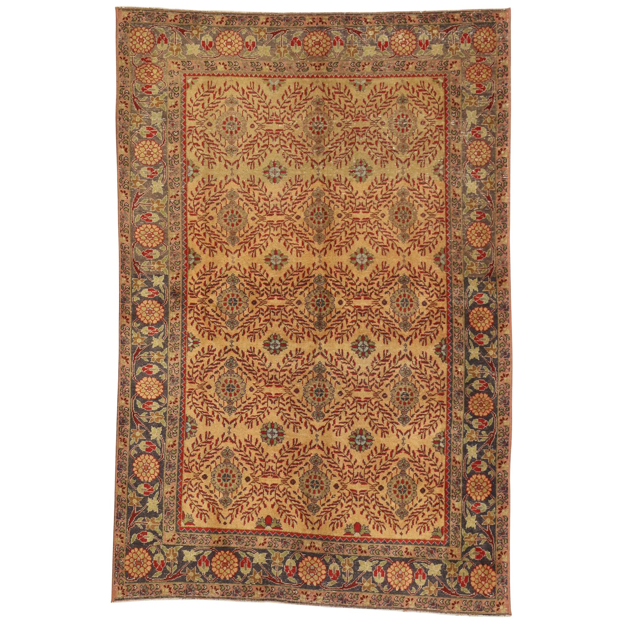 Tappeto vintage turco Oushak con stile rustico spagnolo