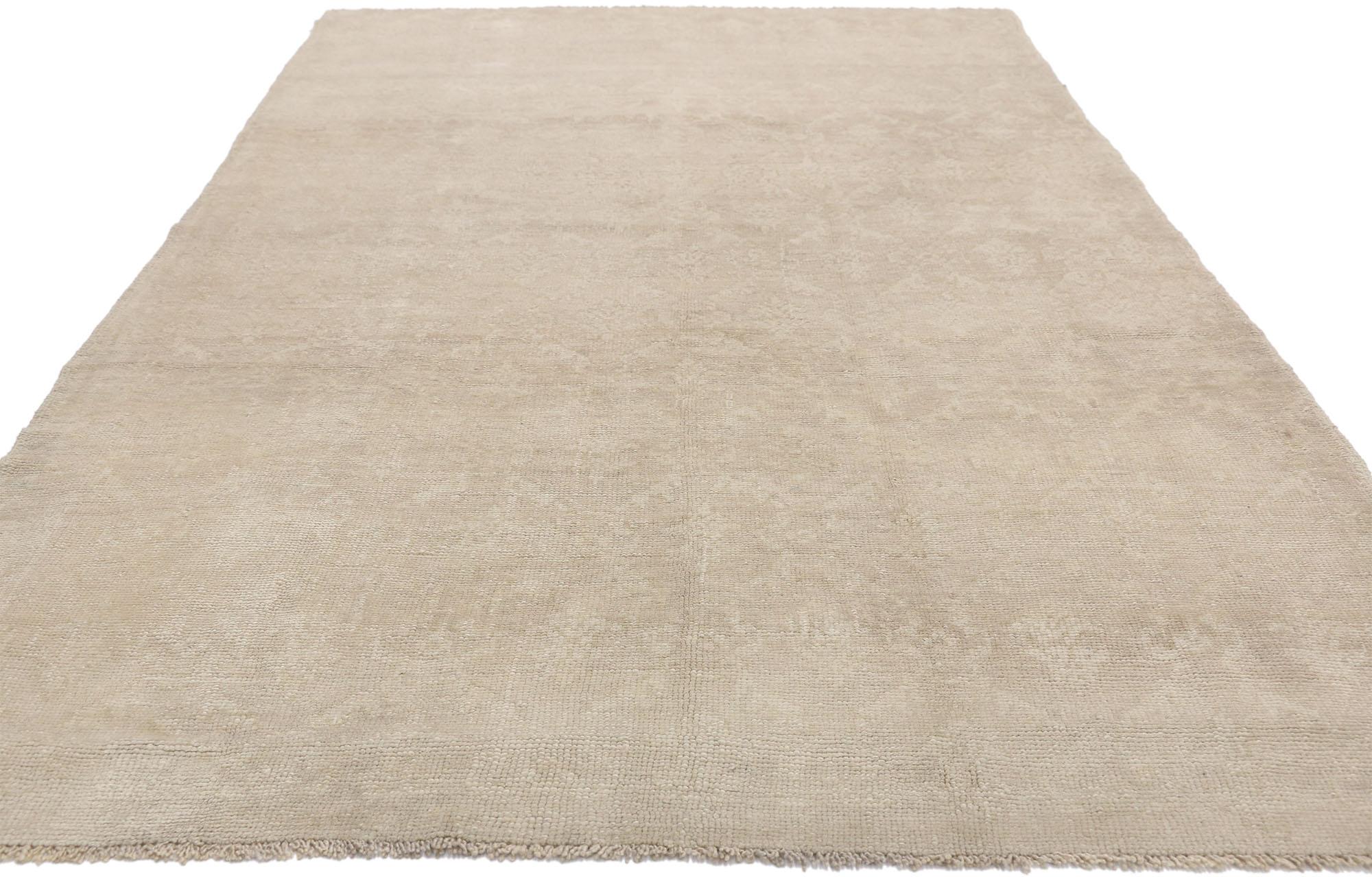 Hand-Knotted Vintage Turkish Oushak Rug with Shaker Style and Neutral Colors For Sale