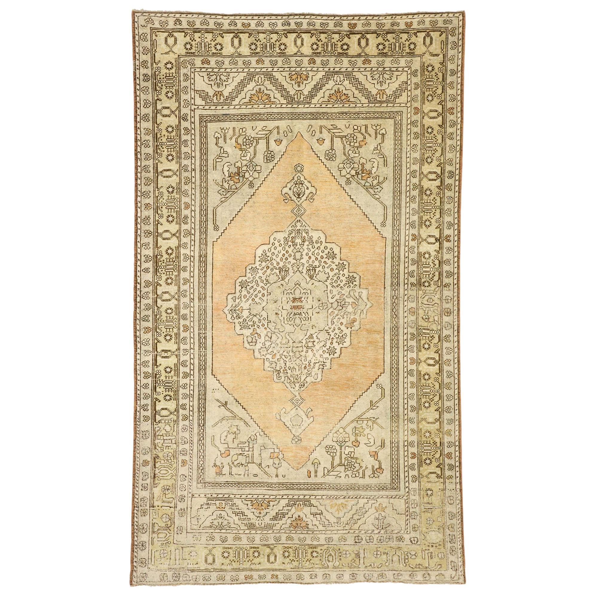 Vintage Turkish Oushak Rug with Shaker Style and Soft, Subtle Colors For Sale