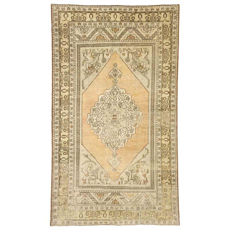 Vintage Turkish Oushak Rug, Soft Colors, circa 1940s at 1stDibs