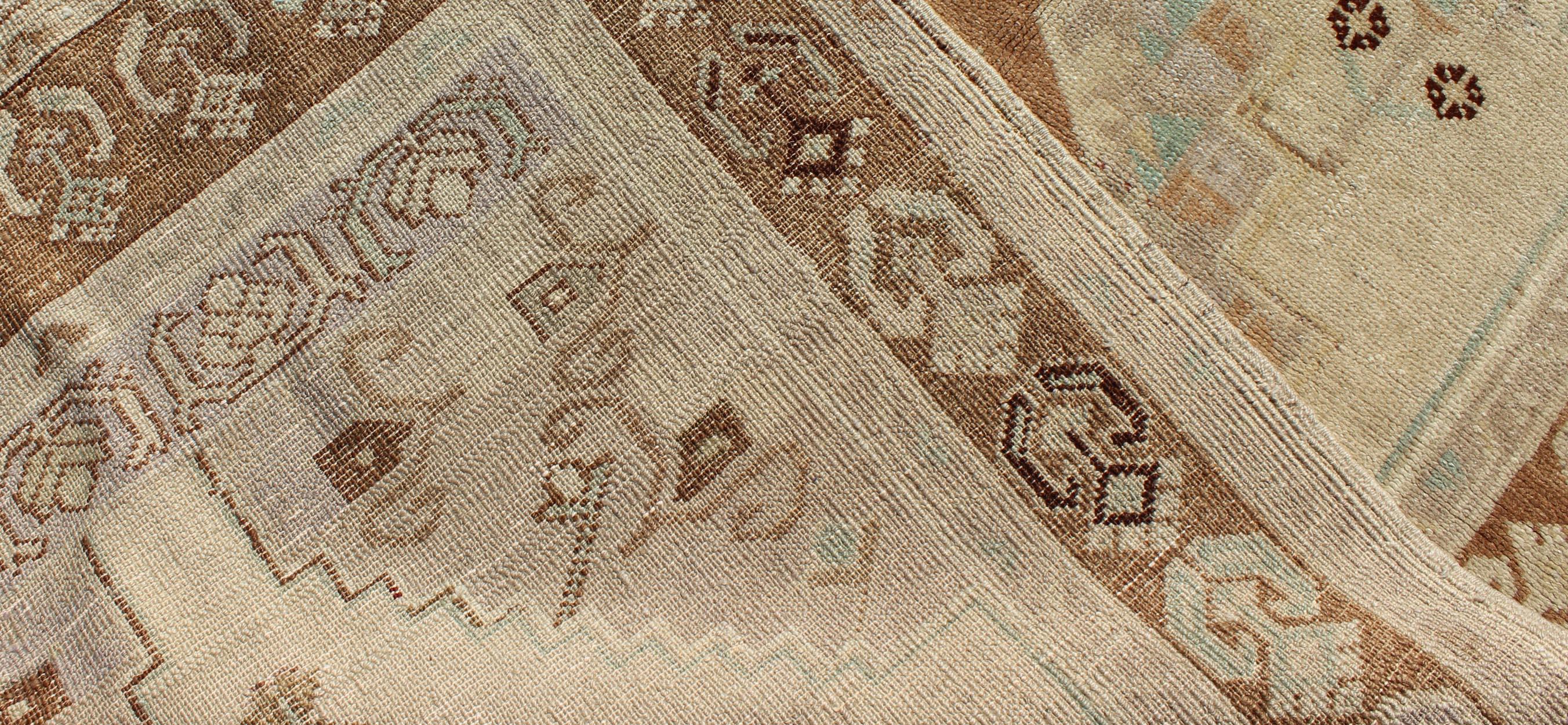 Vintage Turkish Oushak Rug with Soft Beige, Muted Blue, and Warm Brown 3'4 x 6'2 In Good Condition For Sale In Atlanta, GA