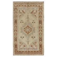 Vintage Turkish Oushak Rug with Soft Beige, Muted Blue, and Warm Brown 3'4 x 6'2