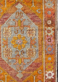 Vintage Turkish Oushak Rug with Soft Gray and Vibrant Orange 2'10 x 4'5