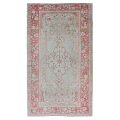 Vintage Turkish Oushak Rug with Soft Gray Field and Rose-Red Floral 3'6 x 6'3