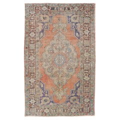 Vintage Turkish Oushak Rug with Soft Orange Field with Medallion