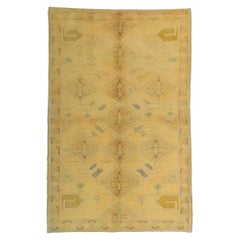 Retro Turkish Oushak Rug with Soft Pastel Earth-Tone Colors