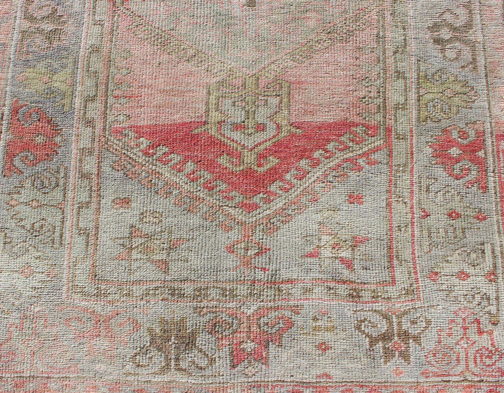 Hand-Knotted Vintage Turkish Oushak Rug with Soft Taupe and Blush Pink Accents 3'2 x 5'9 For Sale