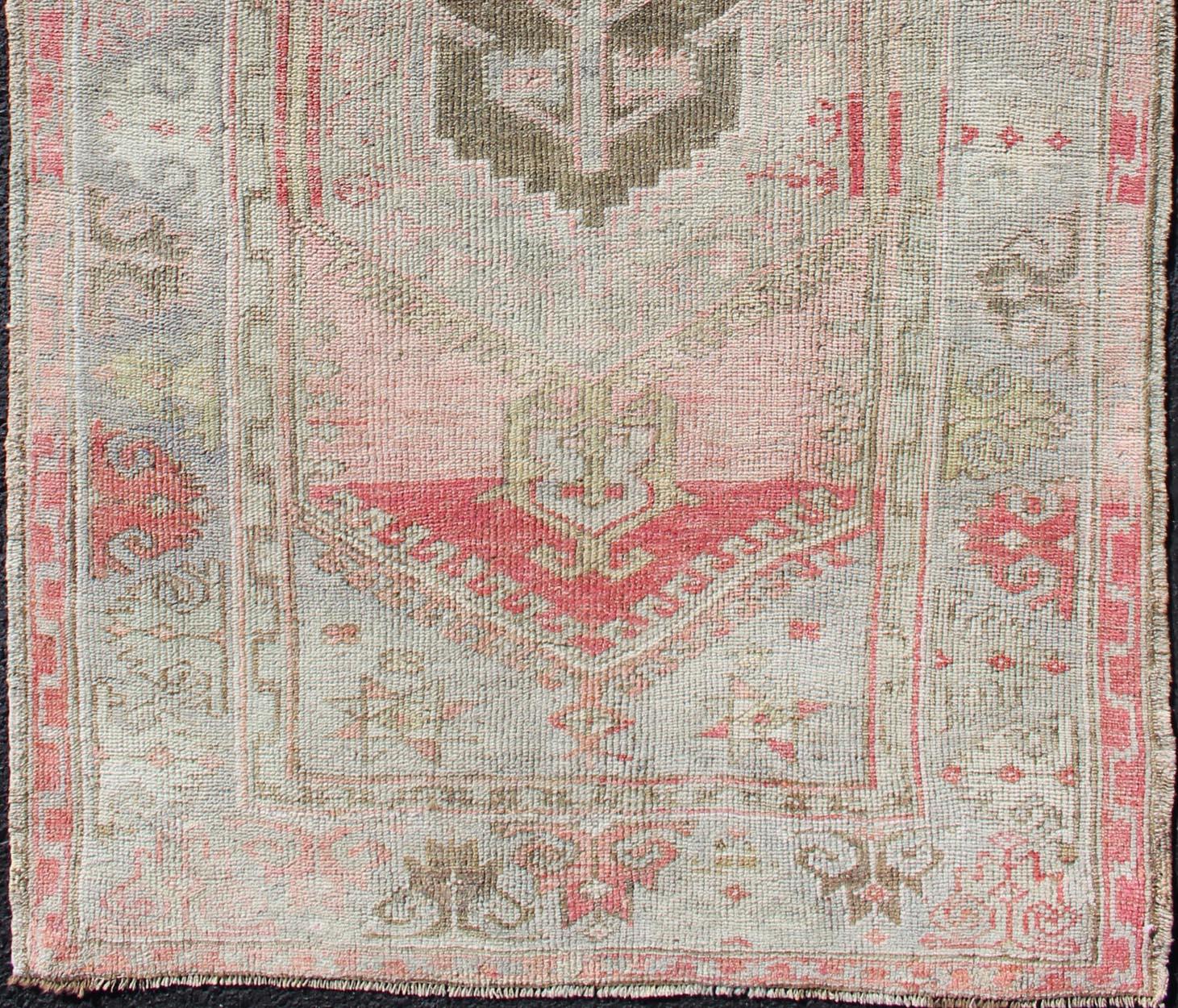 Wool Vintage Turkish Oushak Rug with Soft Taupe and Blush Pink Accents 3'2 x 5'9 For Sale