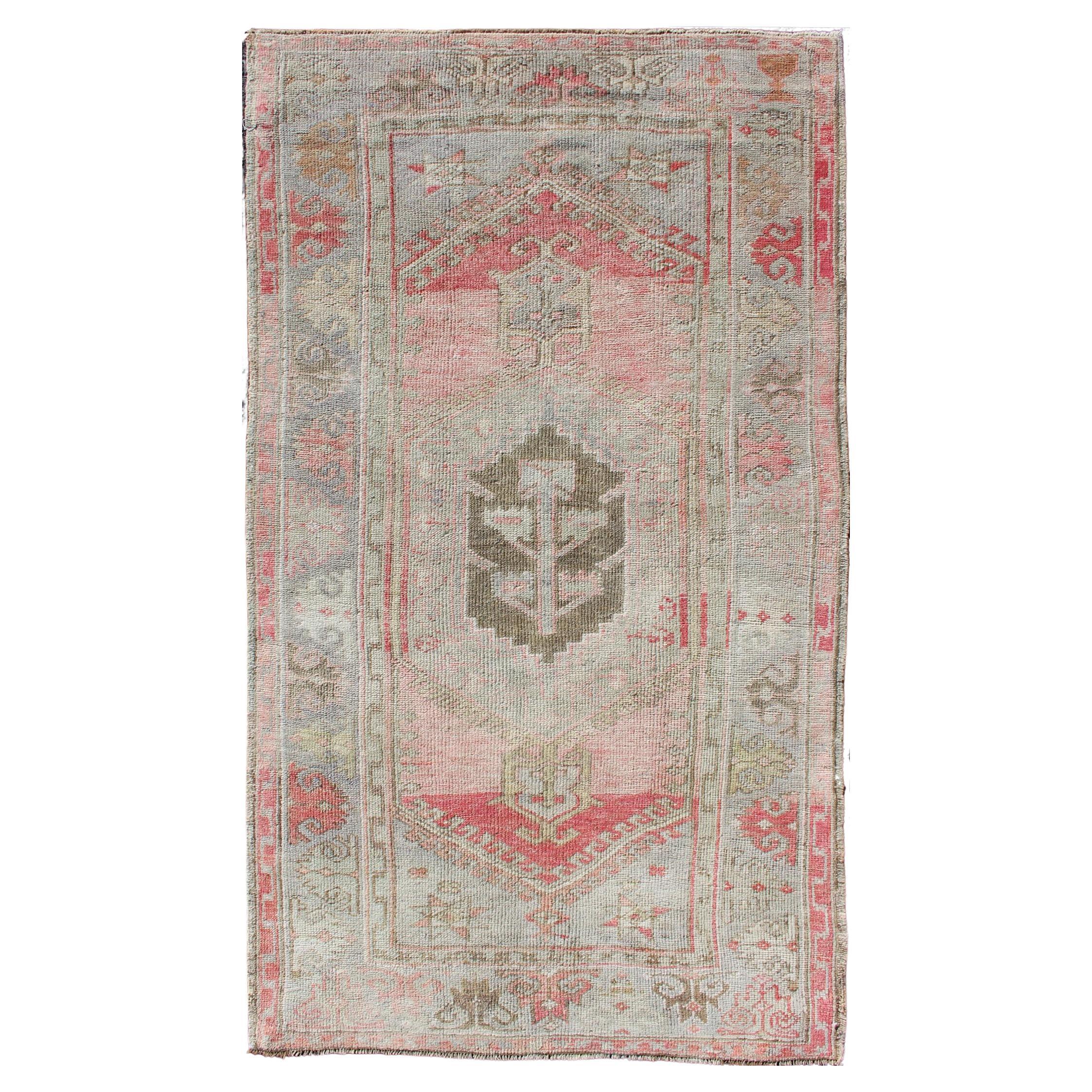 Vintage Turkish Oushak Rug with Soft Taupe and Blush Pink Accents 3'2 x 5'9