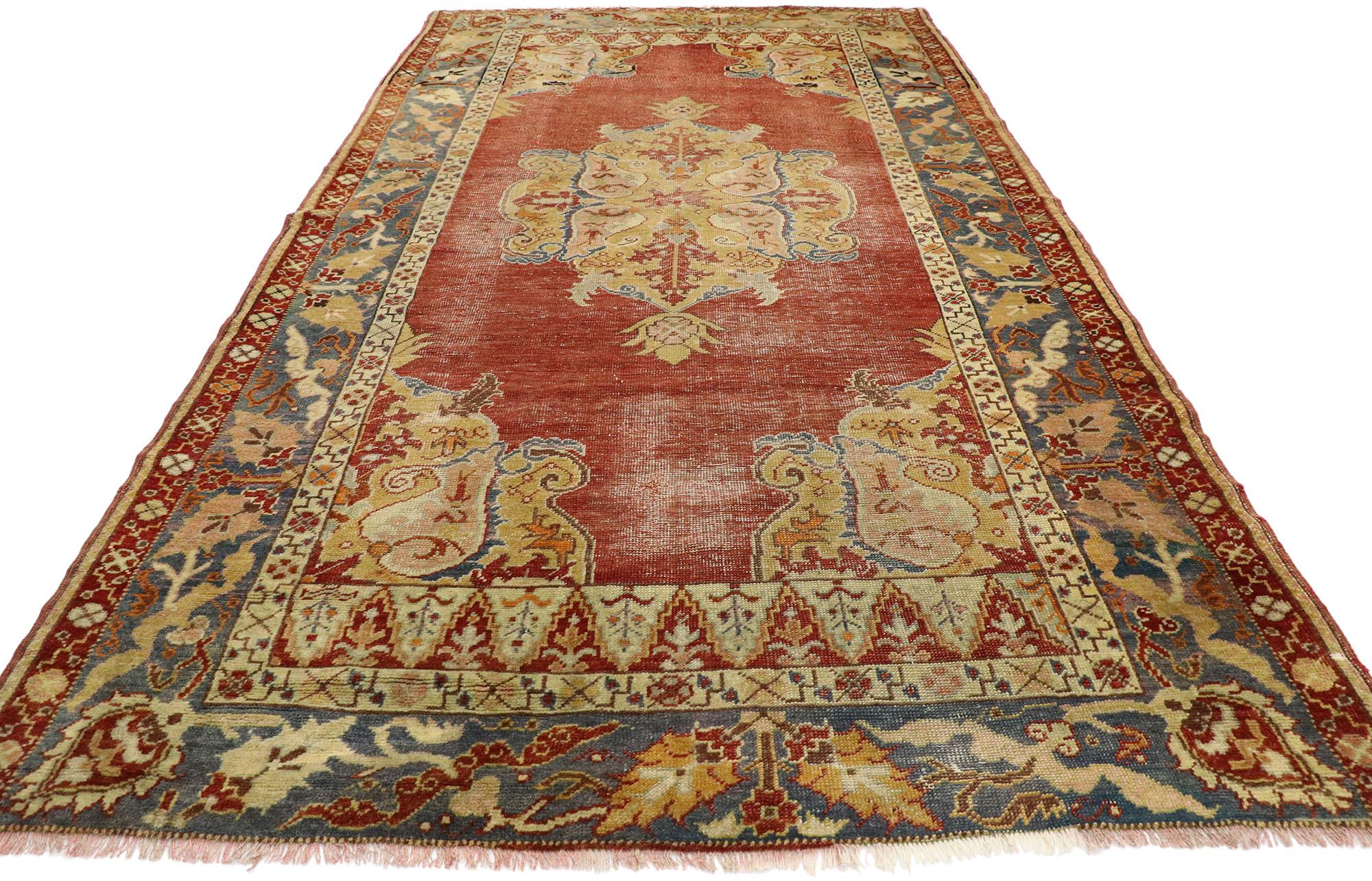 Hand-Knotted Vintage Turkish Oushak Rug with Southern Living Neoclassical Style For Sale