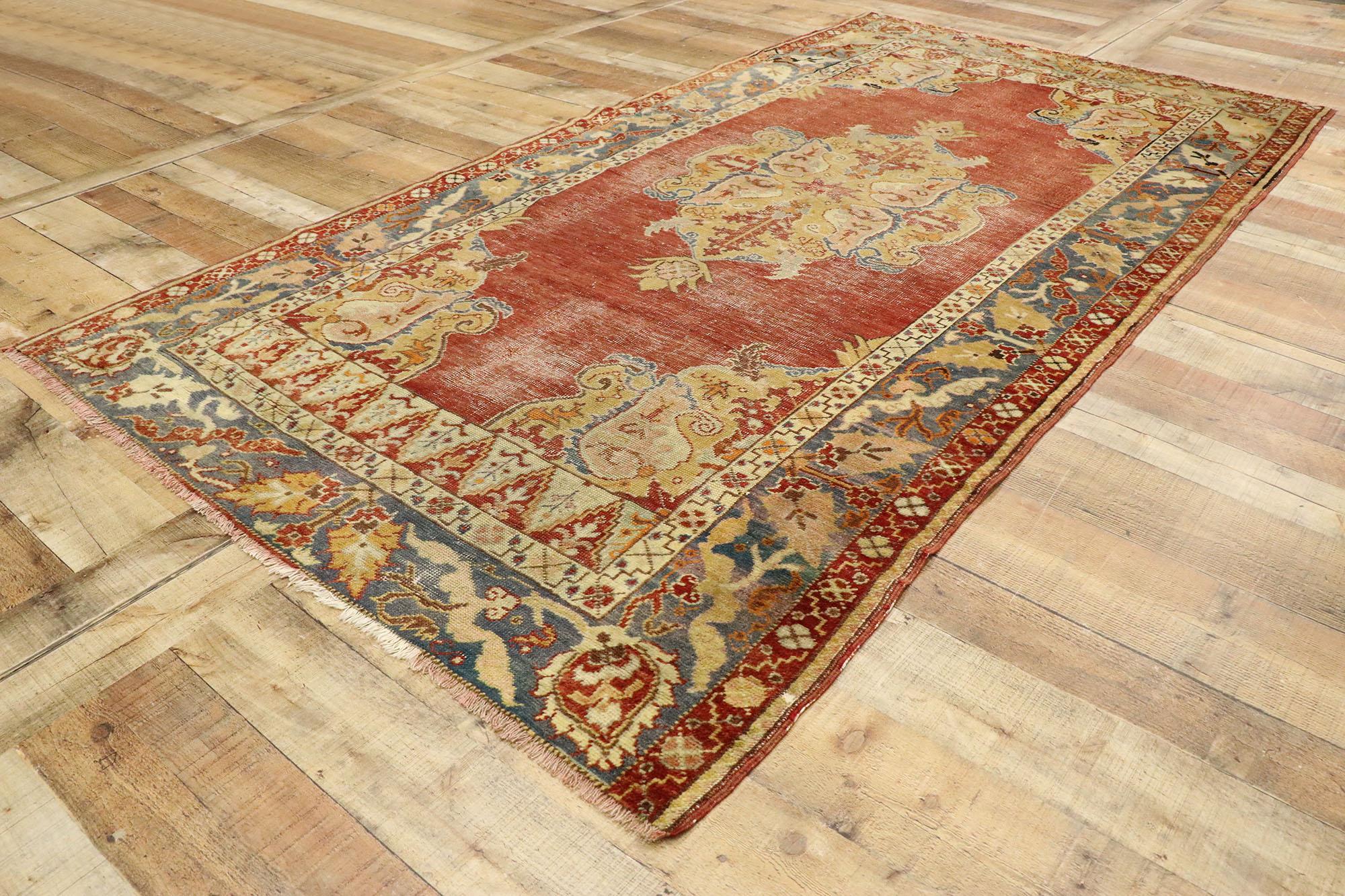 Wool Vintage Turkish Oushak Rug with Southern Living Neoclassical Style For Sale