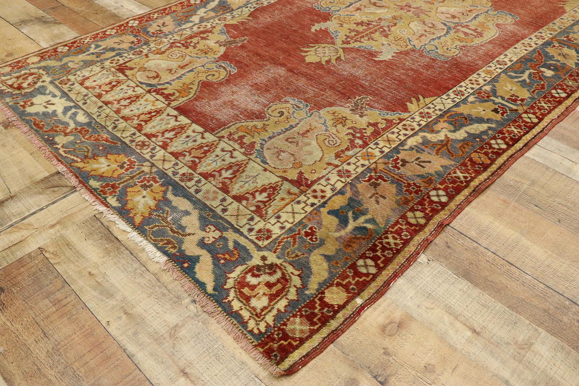 Vintage Turkish Oushak Rug with Southern Living Neoclassical Style For Sale 1