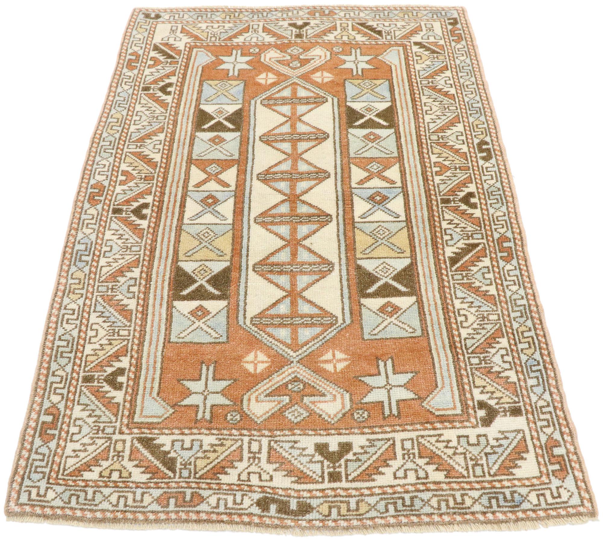 Hand-Knotted Vintage Turkish Oushak Rug with Southwestern Tribal Style For Sale
