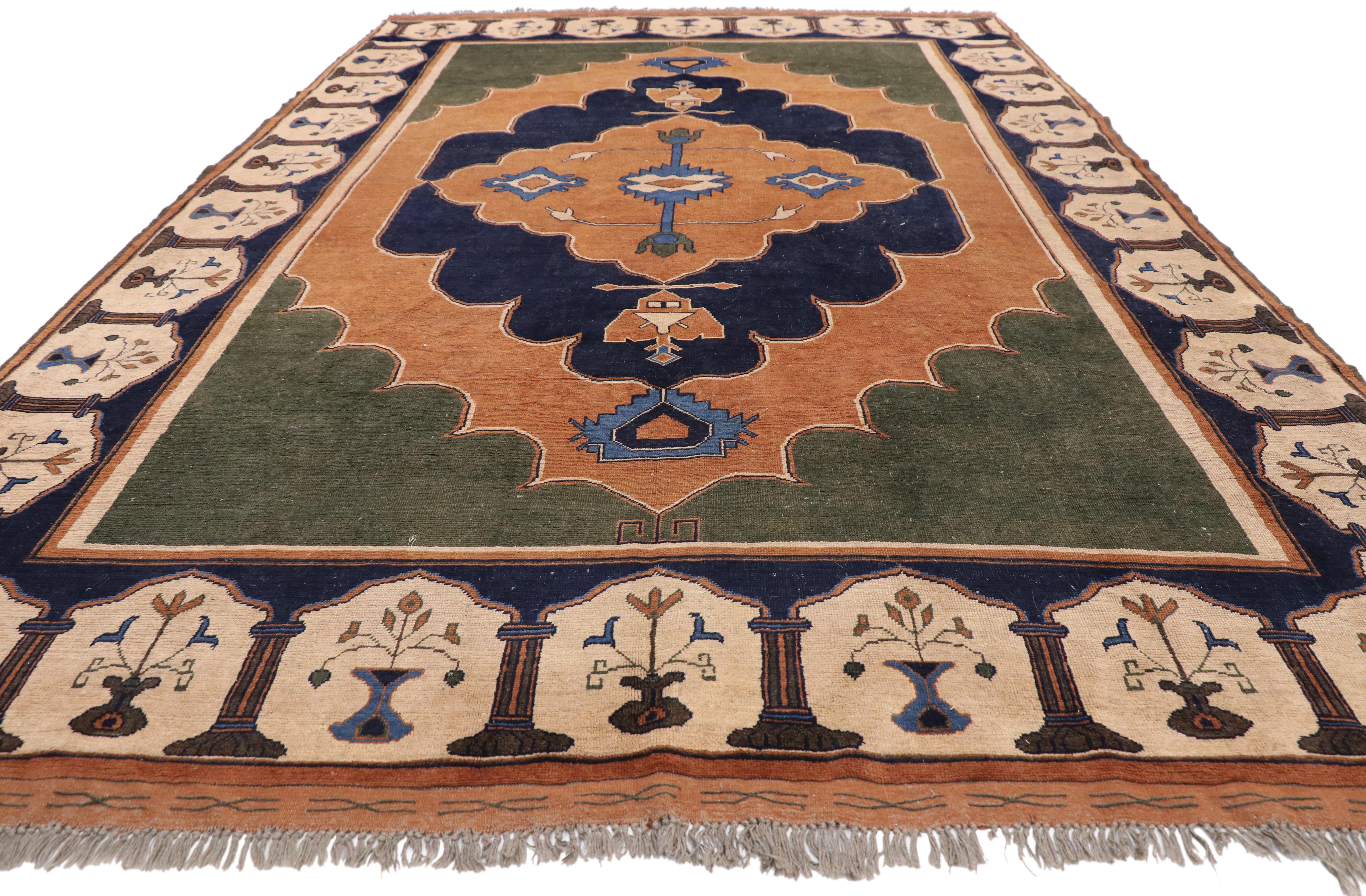 Hand-Knotted Vintage Turkish Oushak Rug with Spanish Revival Style