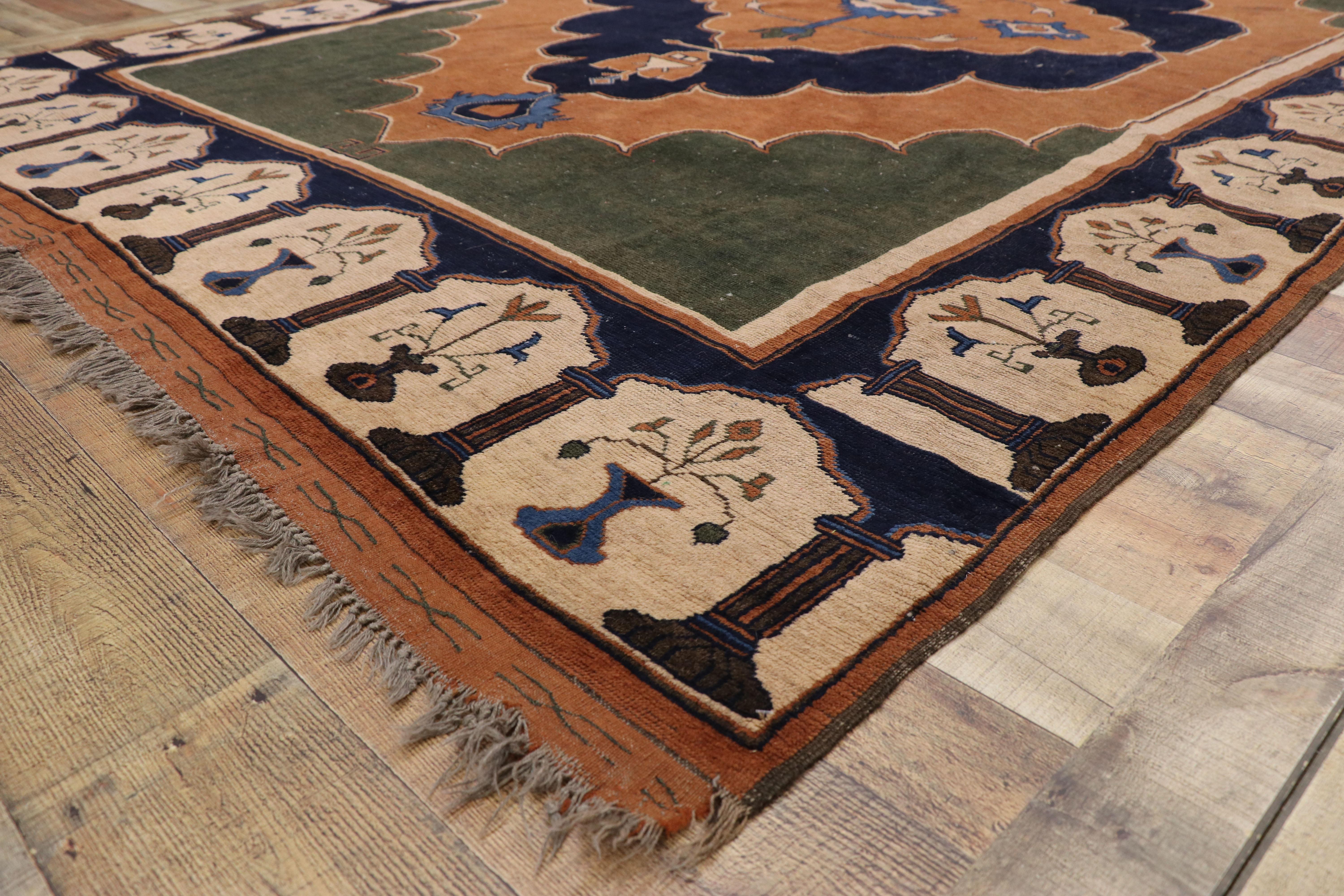Wool Vintage Turkish Oushak Rug with Spanish Revival Style