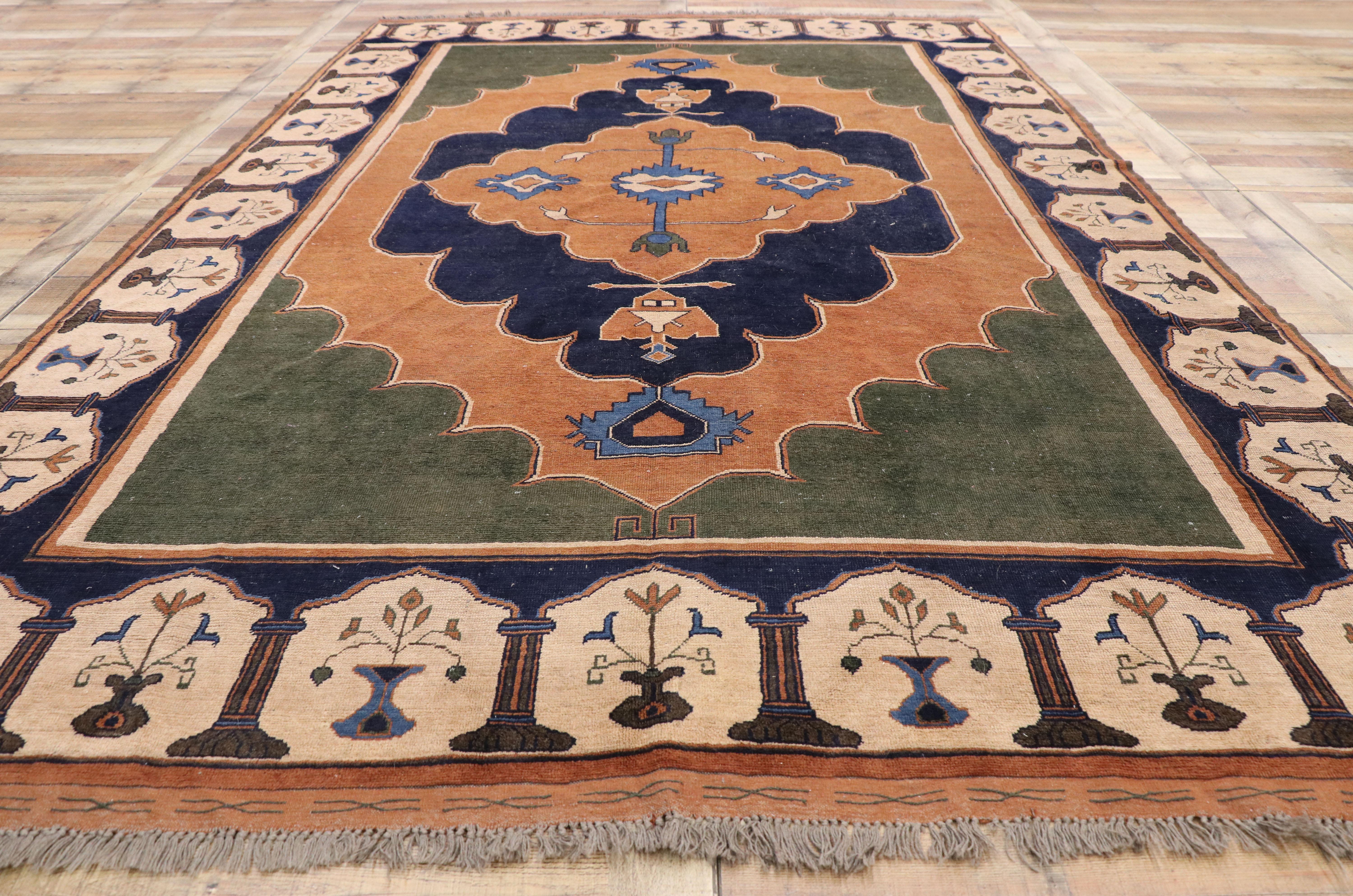 Vintage Turkish Oushak Rug with Spanish Revival Style 1