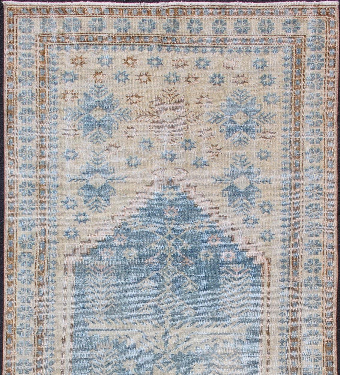 Turkish Medallion Design Persian  antique Rug with Tribal Design in Blue and Butter