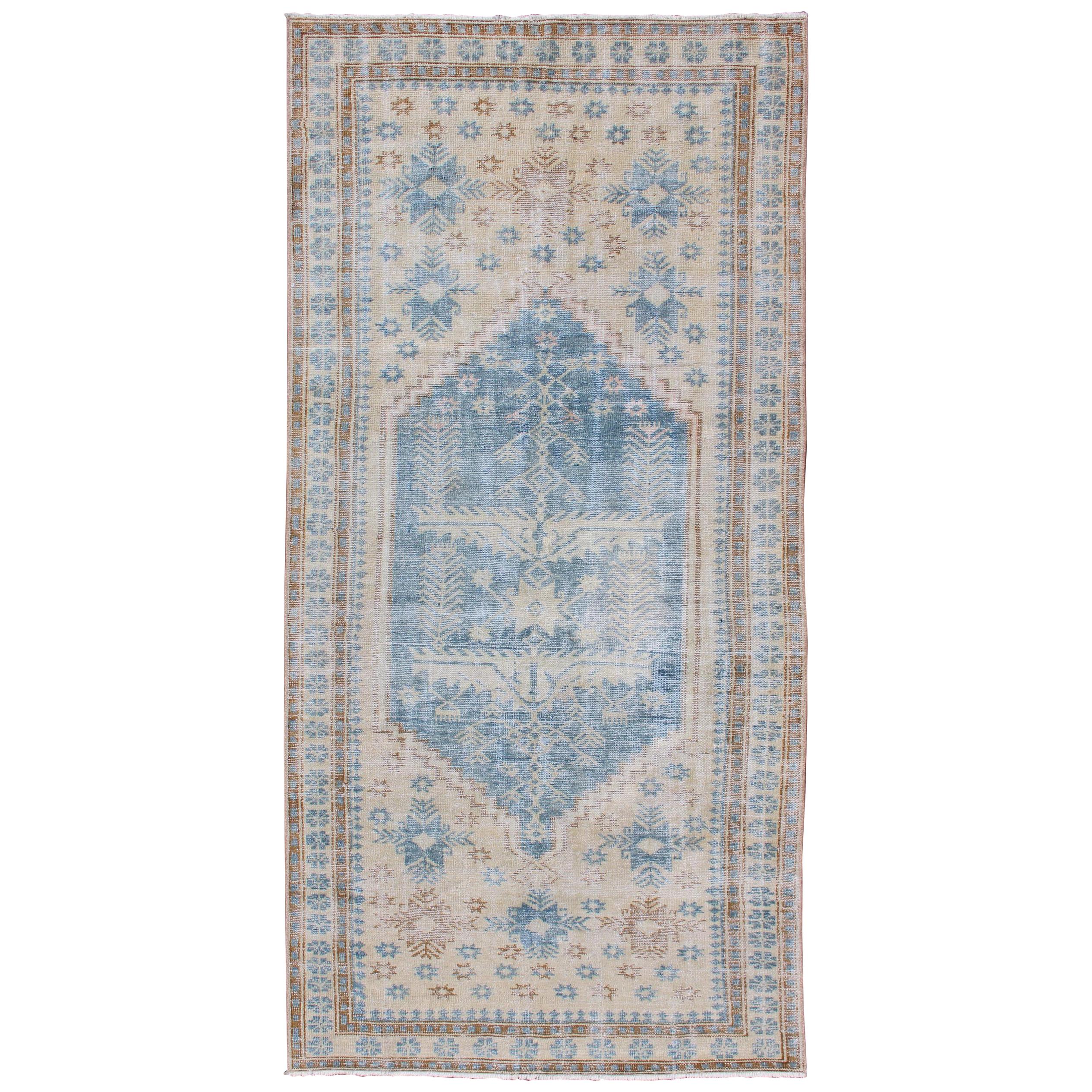 Medallion Design Persian  antique Rug with Tribal Design in Blue and Butter