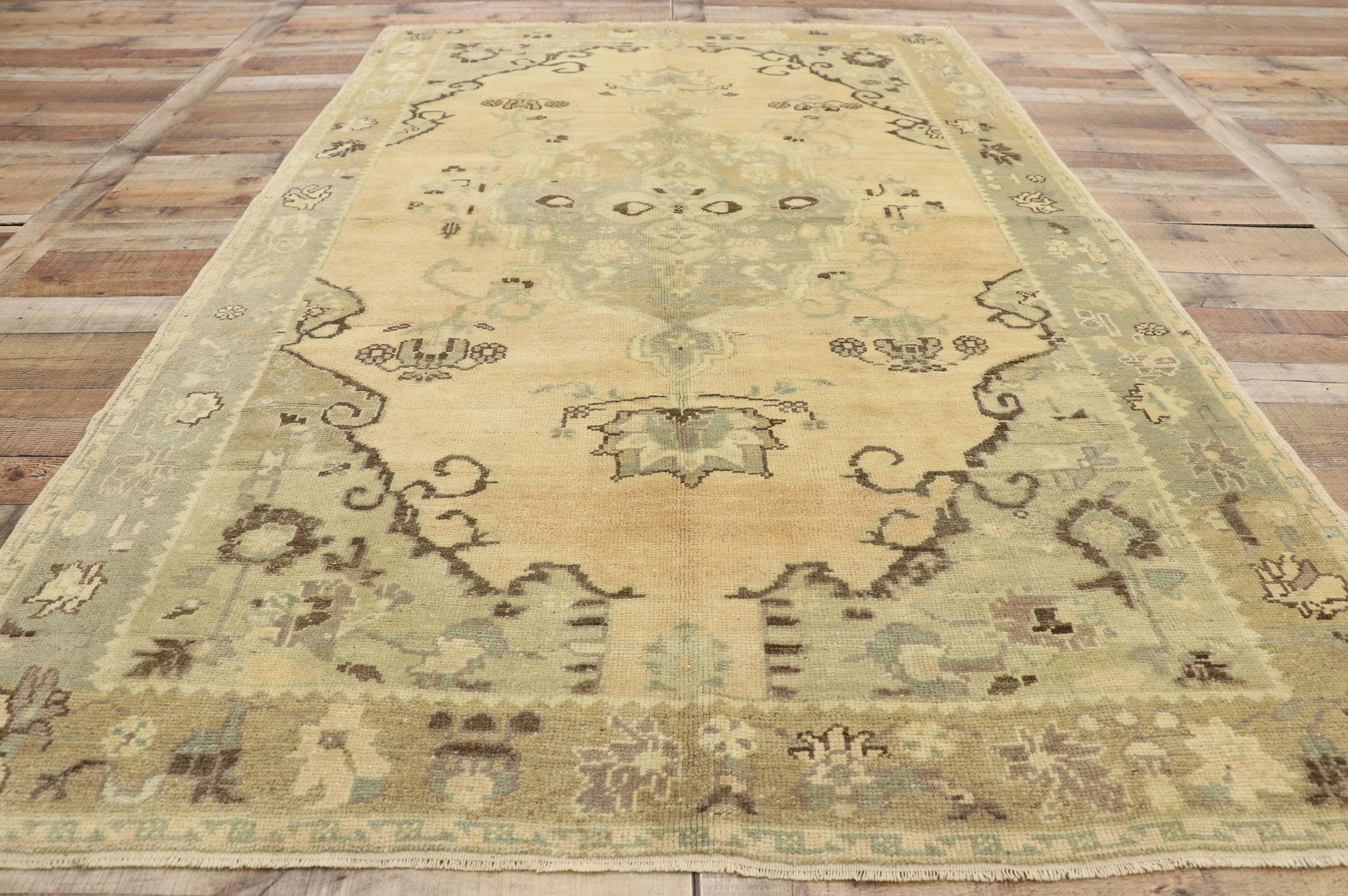 Vintage Turkish Oushak Rug For Sale 1