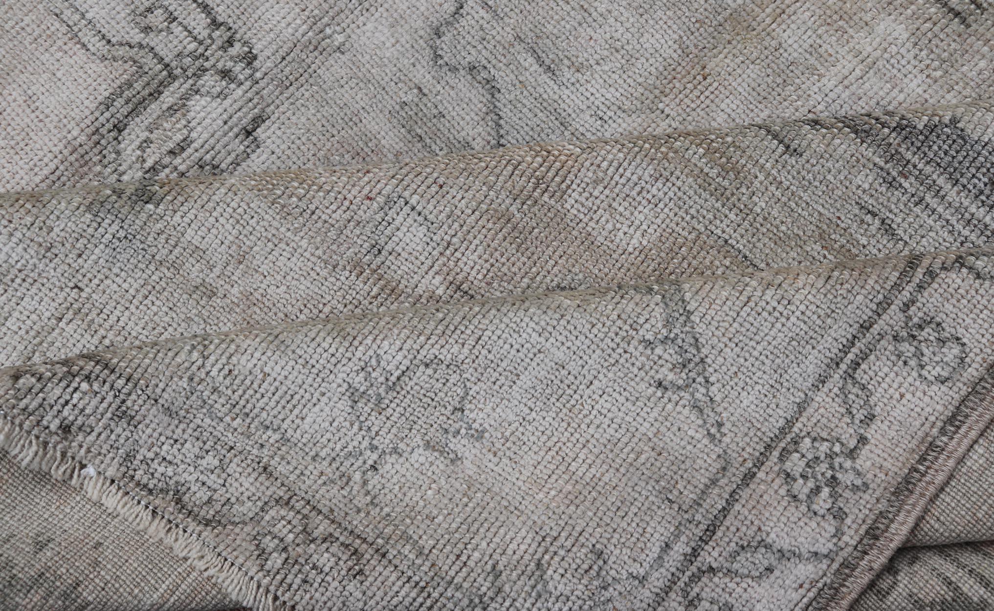 Alfombra Turca Oushak Vintage Con Sutiles Tonos Rosa Pastel y Gris 5'0 