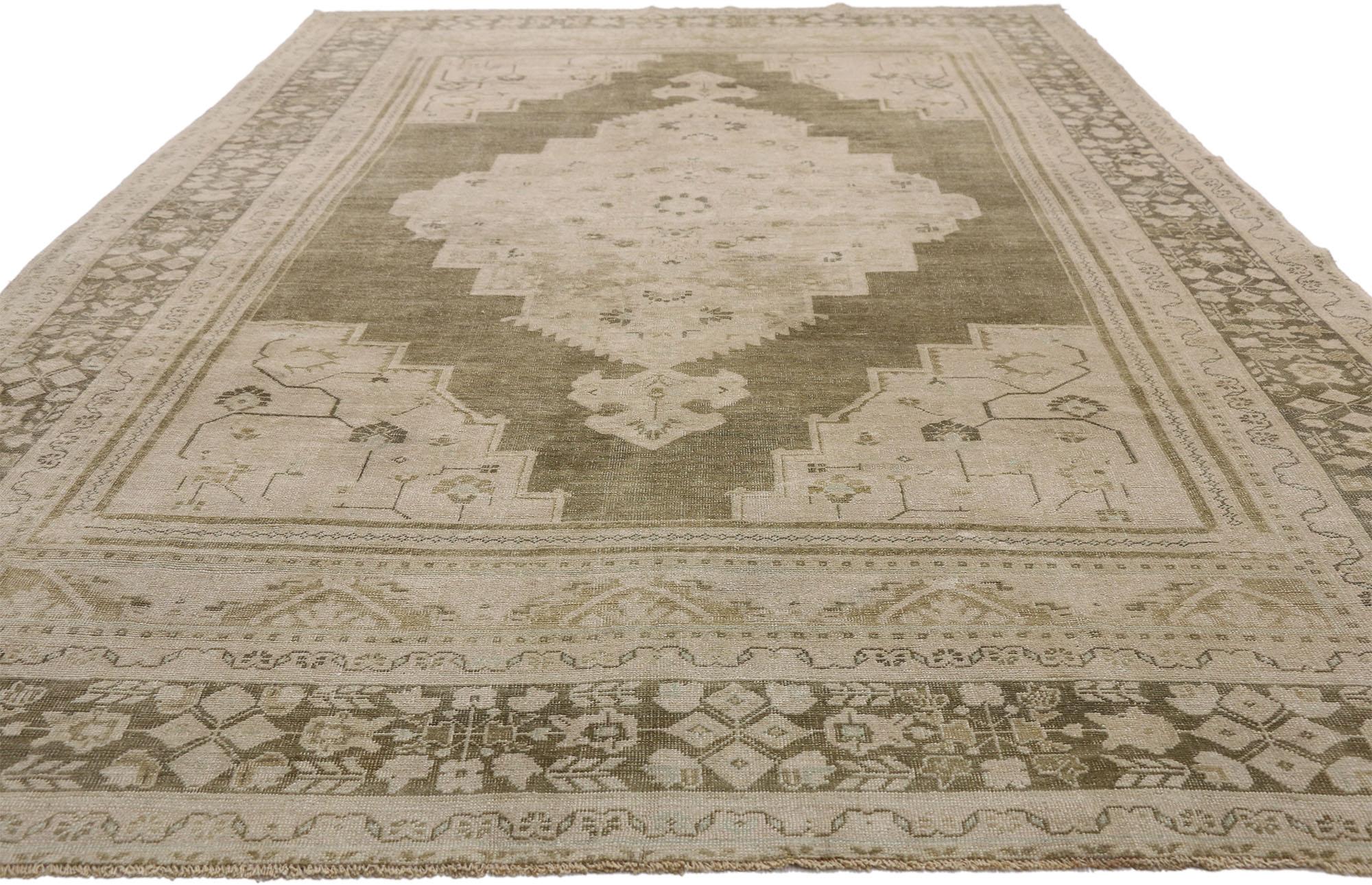 Hand-Knotted Vintage Turkish Oushak Rug with Swedish Farmhouse and Cottage Style For Sale