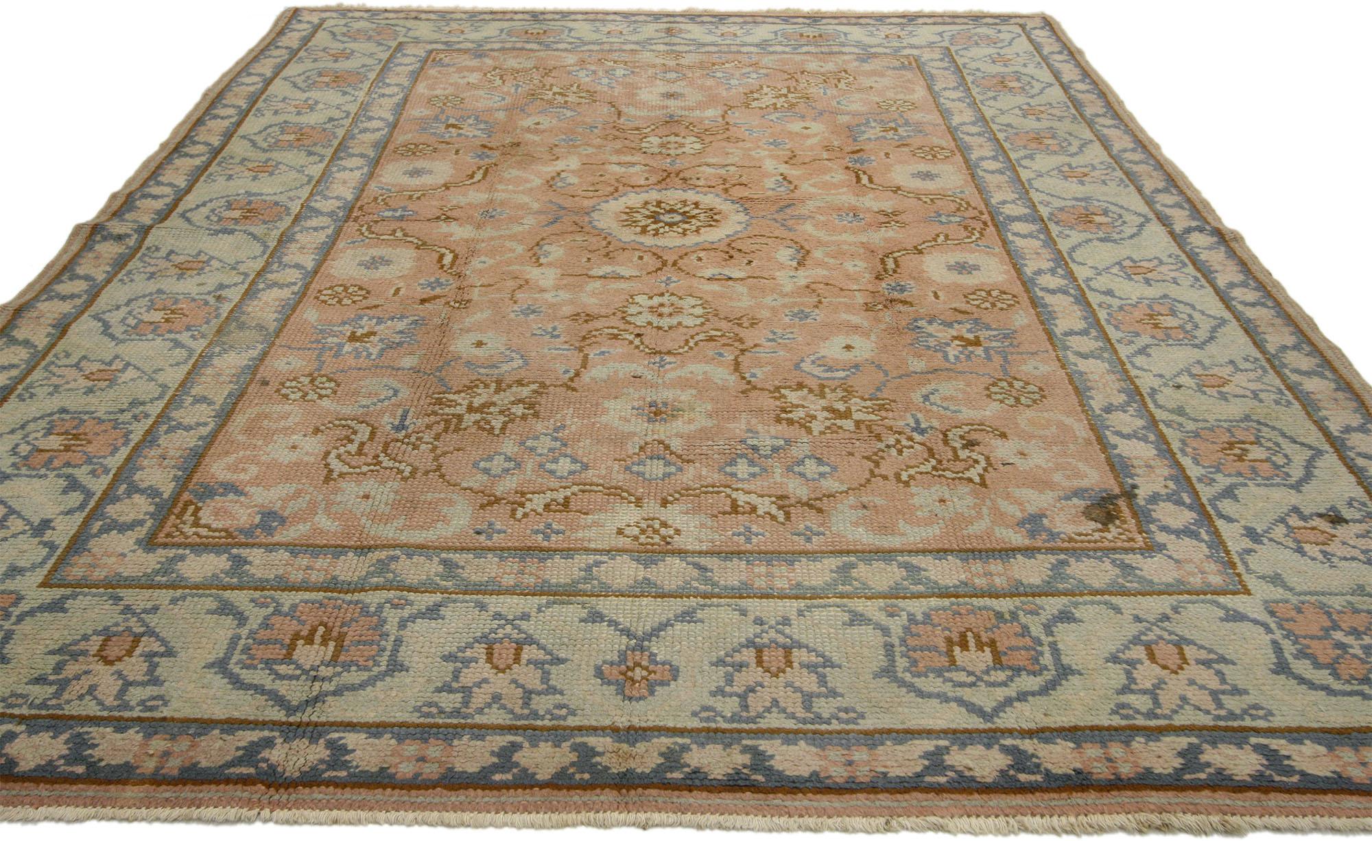 Hand-Knotted Vintage Turkish Oushak Rug with Swedish Farmhouse or English Country Style For Sale