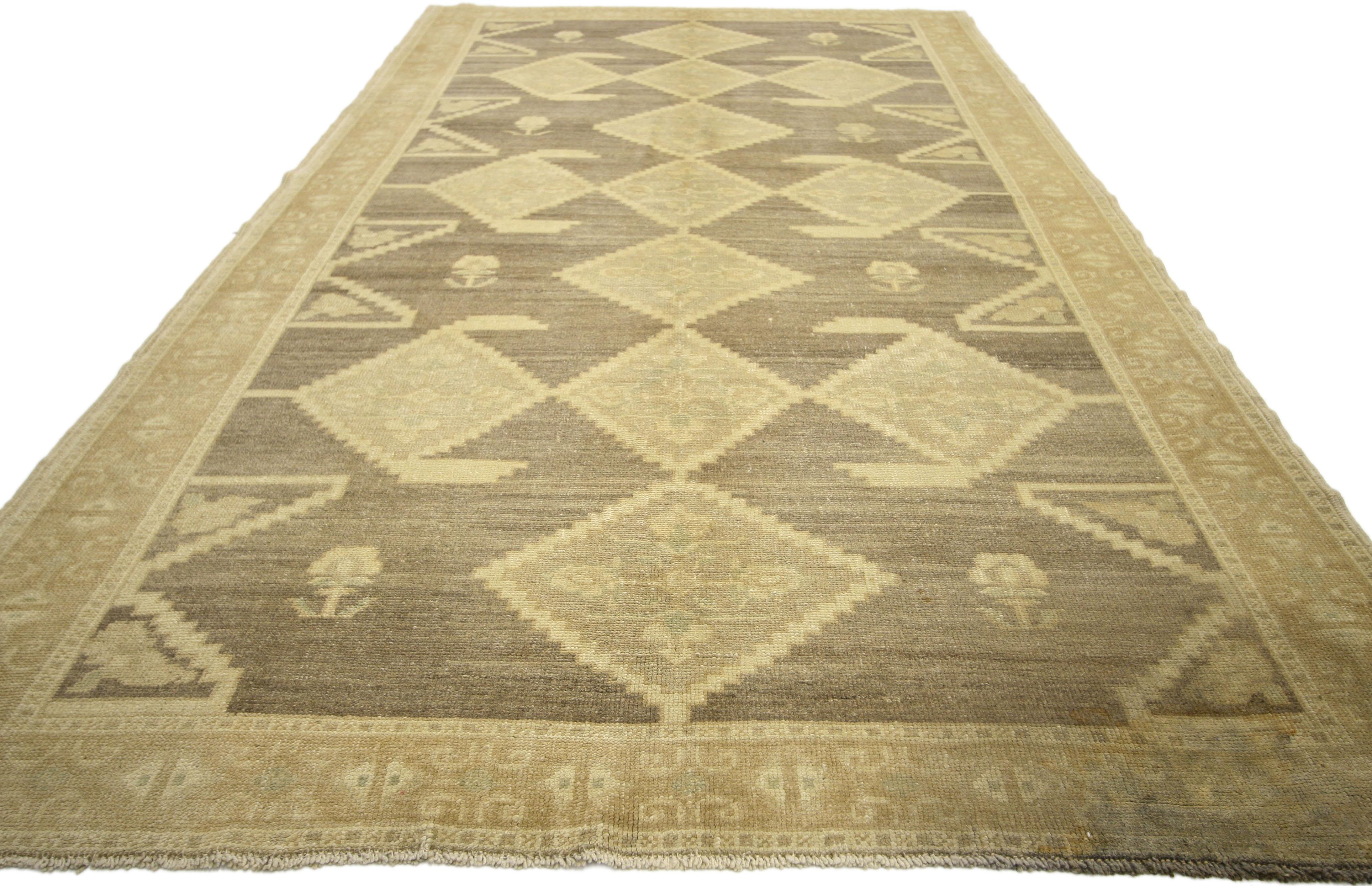 Hand-Knotted Vintage Turkish Oushak Rug with Swedish Farmhouse Style, Wide Hallway Runner For Sale