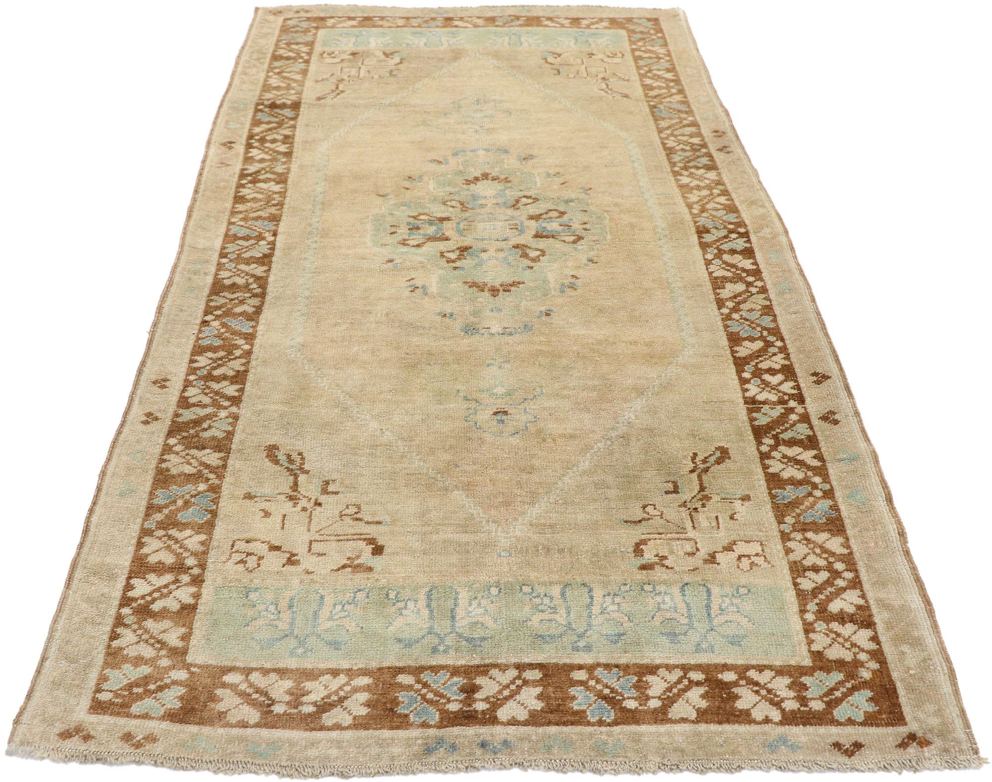 Hand-Knotted Vintage Turkish Oushak Rug, Biophilic Design Meets Quiet Sophistication For Sale