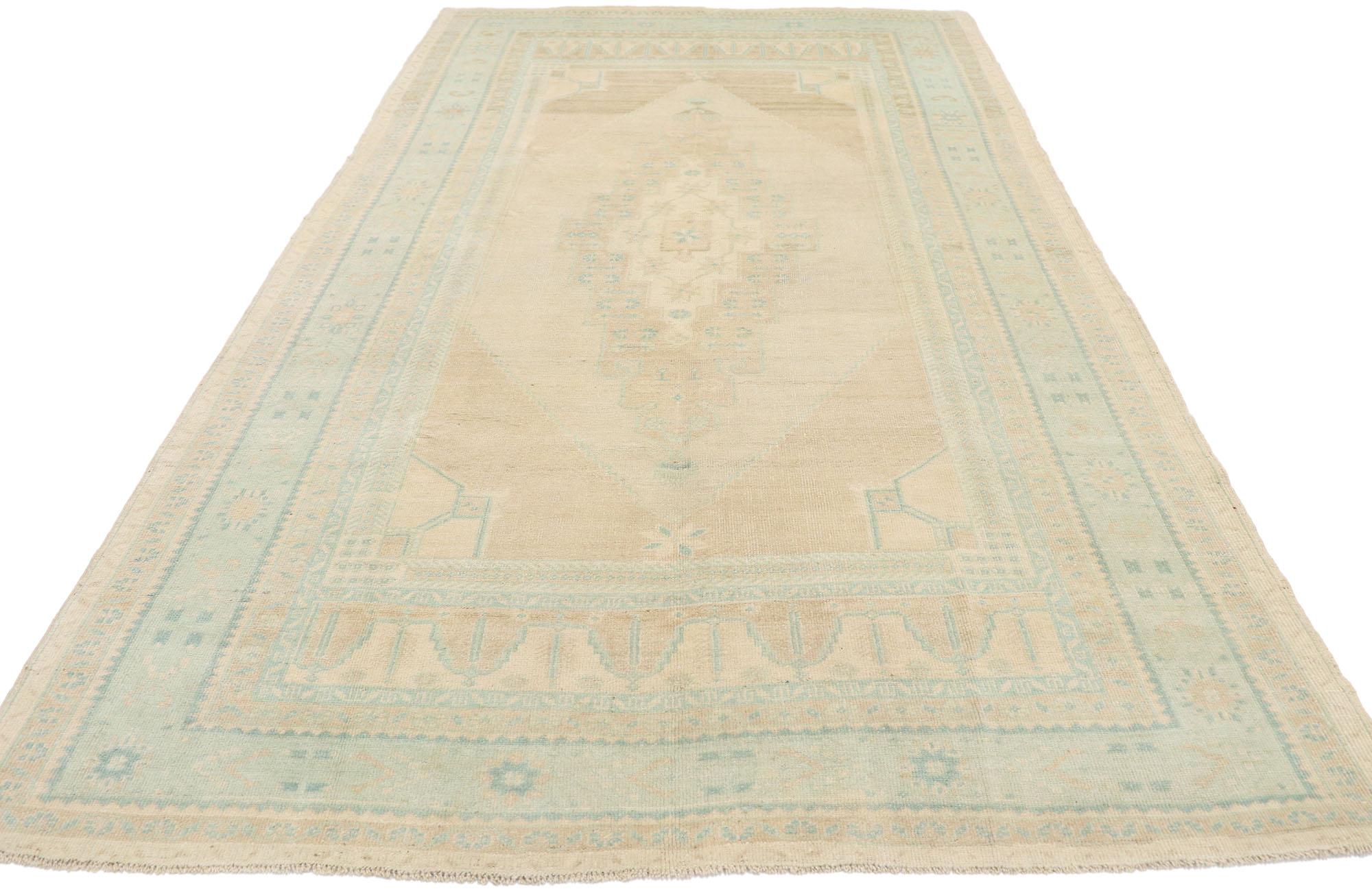 Hand-Knotted 1950's Turkish Oushak Rug with Contemporary Style For Sale