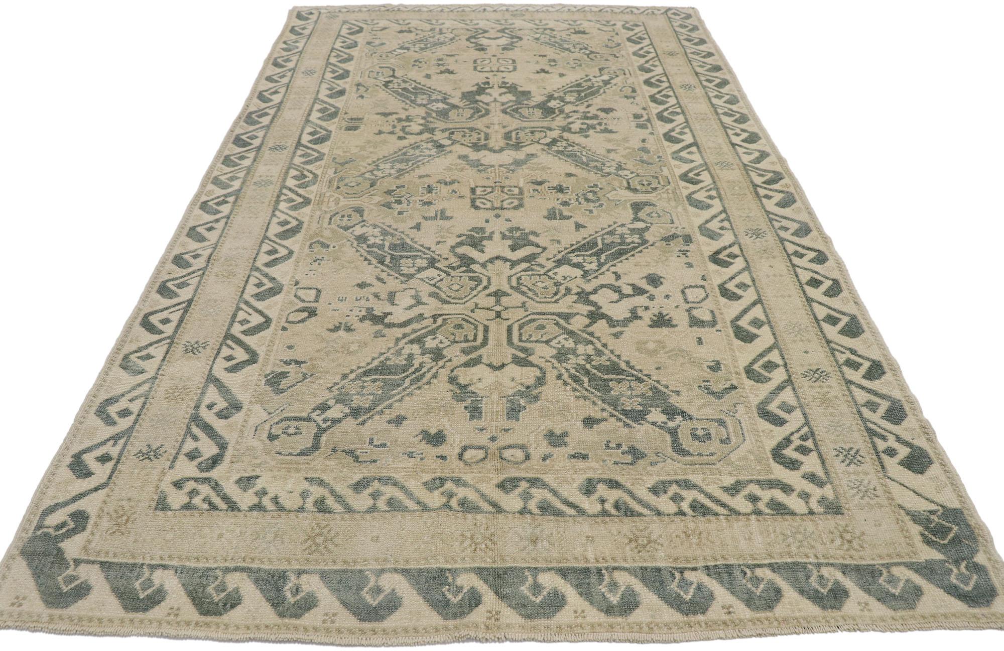 Hand-Knotted Vintage Turkish Oushak Rug with Swedish Gustavian Style For Sale