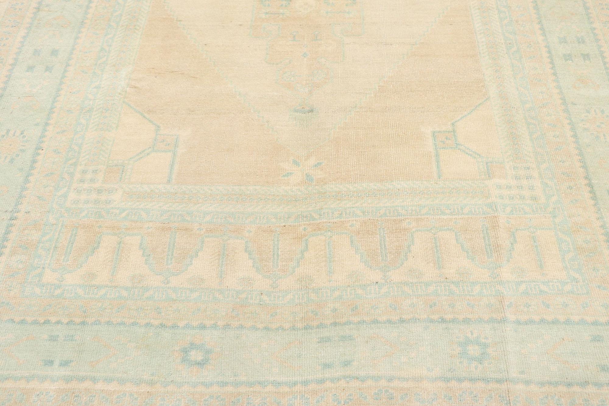 Hand-Knotted Vintage Turkish Oushak Rug with Swedish Gustavian Style For Sale