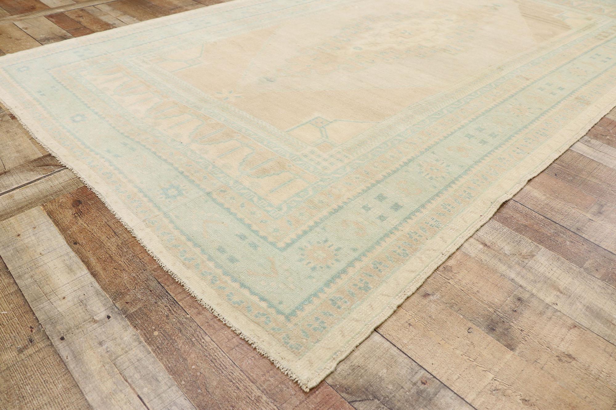 20th Century Vintage Turkish Oushak Rug with Swedish Gustavian Style For Sale