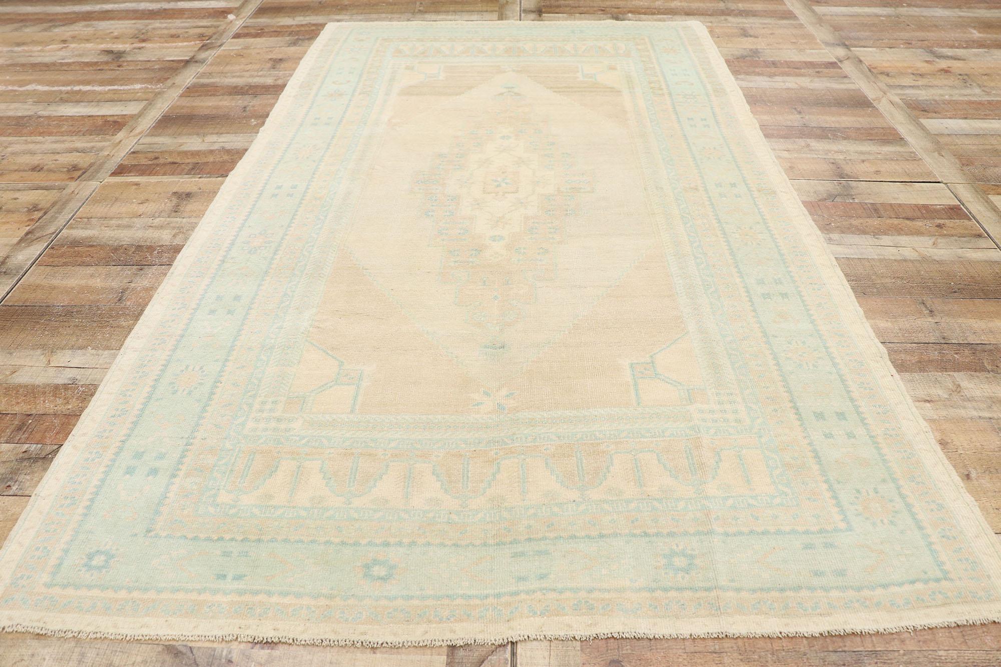 Wool Vintage Turkish Oushak Rug with Swedish Gustavian Style For Sale