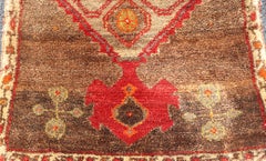 Vintage Turkish Oushak Rug with Taupe Medallion and Rich Brown Field