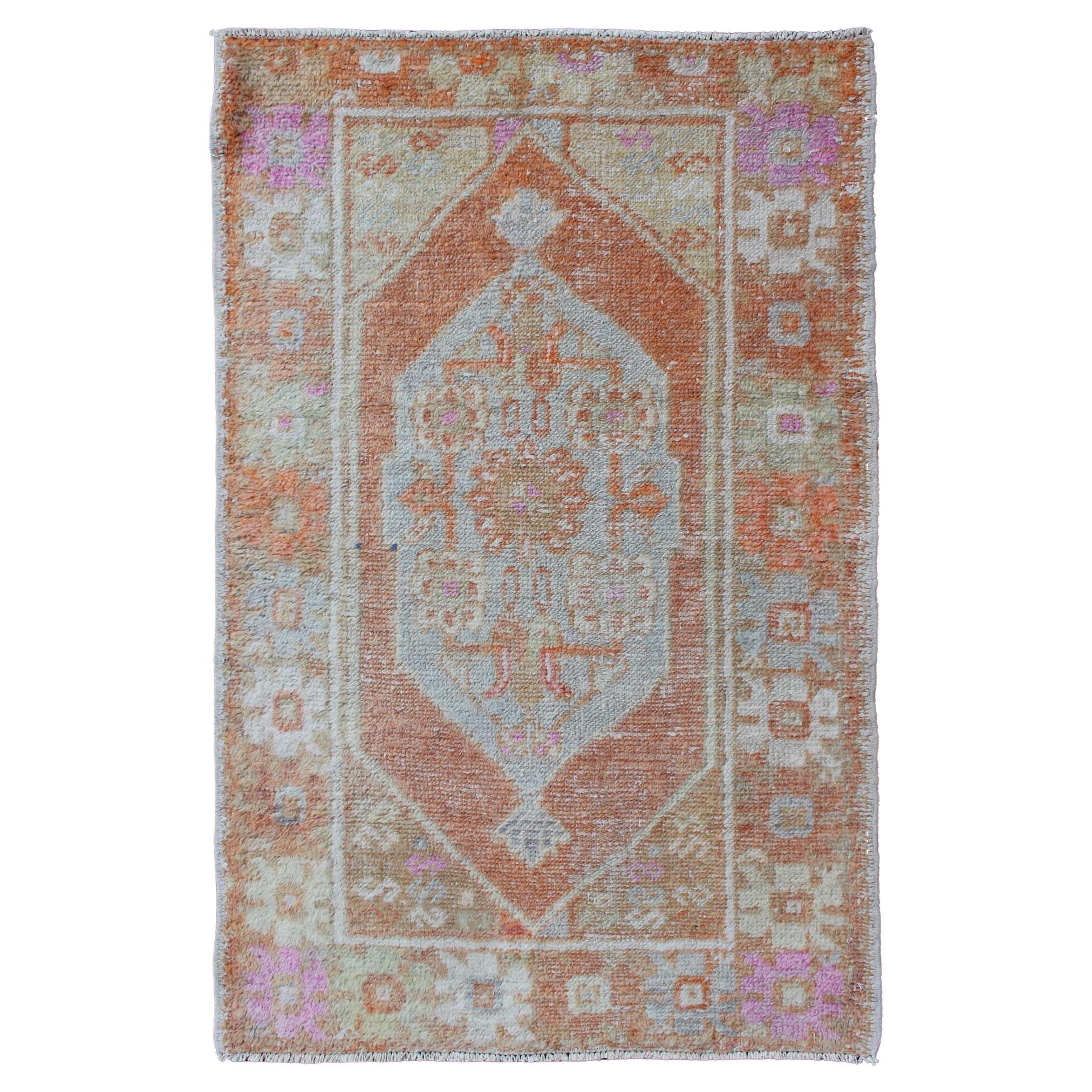 Vintage Turkish Oushak Rug with Terracotta and Soft Pastel Accents 2'7 x 4'2