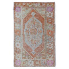 Vintage Turkish Oushak Rug with Terracotta and Soft Pastel Accents 2'7 x 4'2
