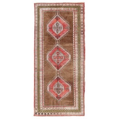 Vintage Turkish Oushak Rug with Three Large Medallions and Multiple Borders