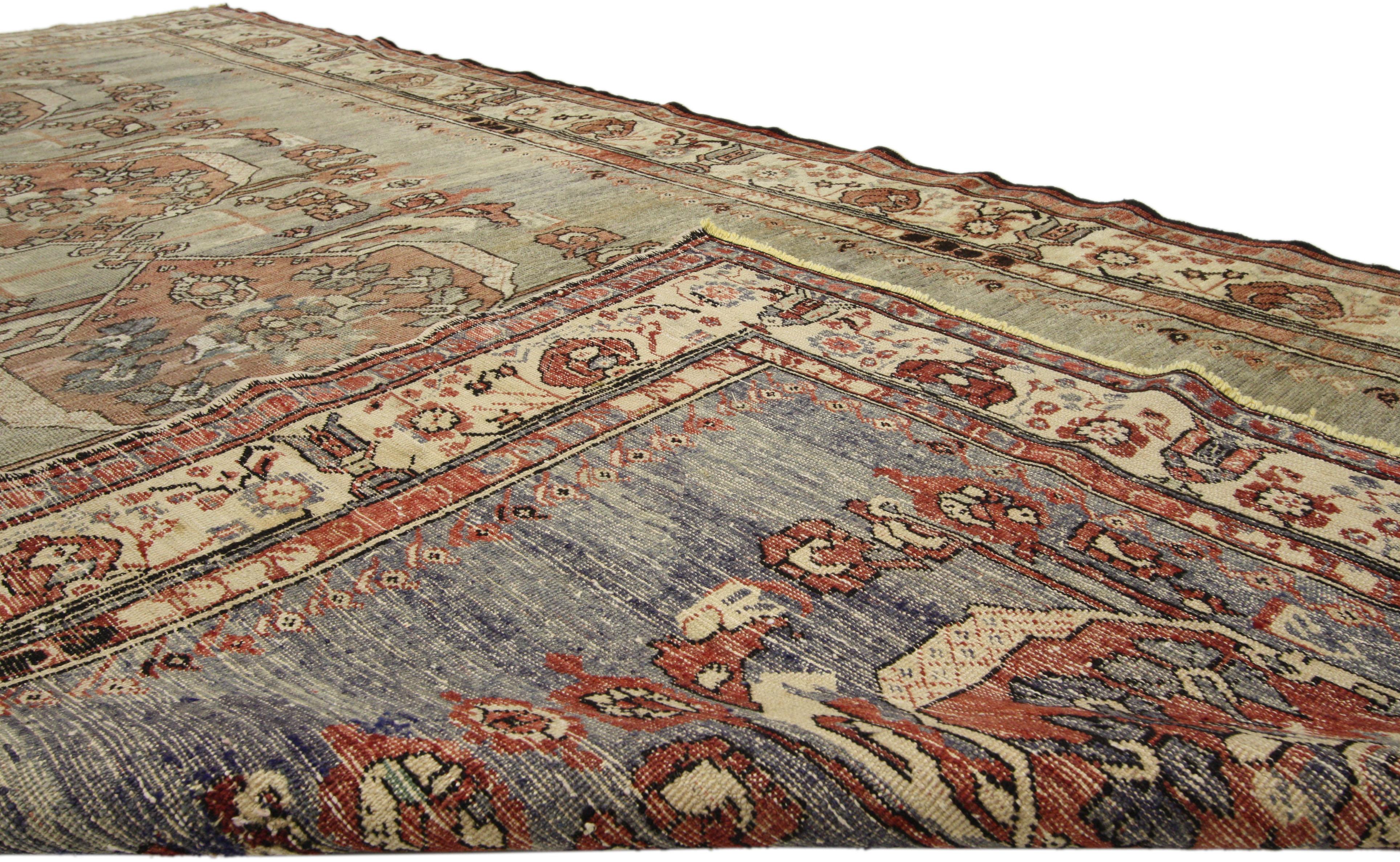Distressed Vintage Turkish Oushak Rug with Rustic Modern Industrial Style For Sale 1