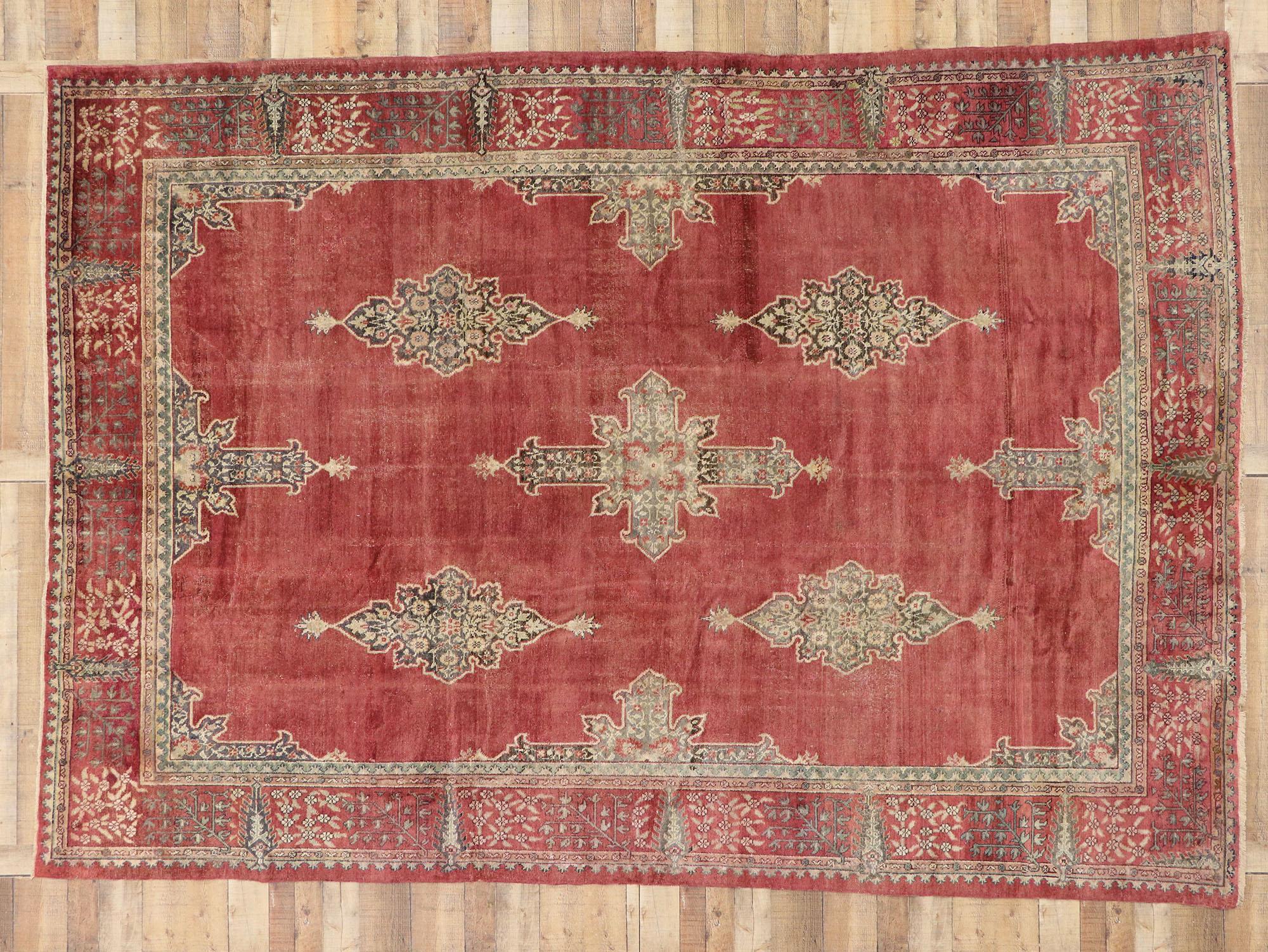 Vintage Turkish Oushak Rug with Rustic Luxe Jacobean Style For Sale 2