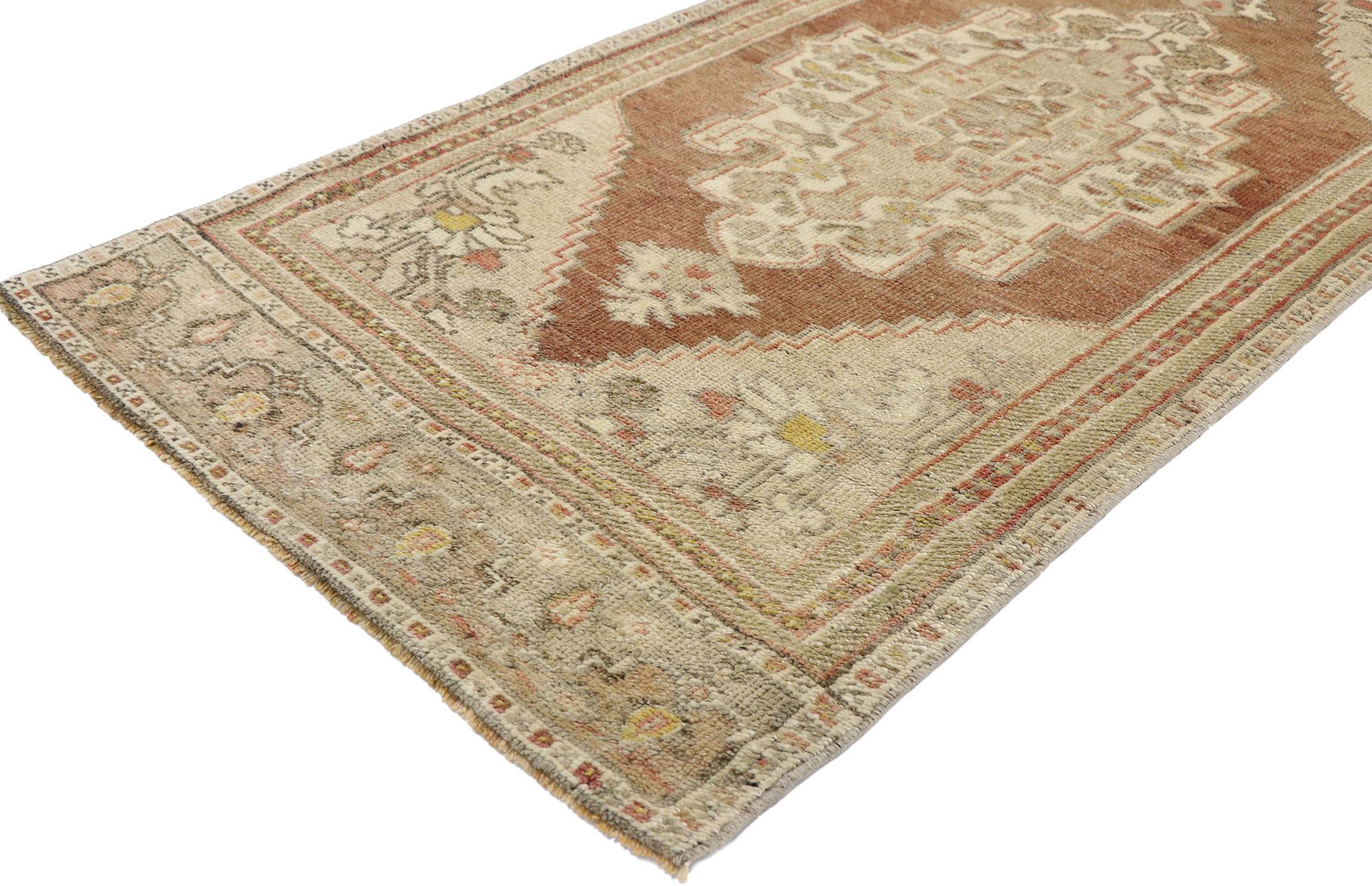 53518 Vintage Turkish Oushak rug with Traditional Modern style. Emanating timeless appeal and neutral hues, this hand knotted wool vintage Turkish Oushak rug exhibits a nostalgic charm with an eclectic vibe that is especially suitable within a